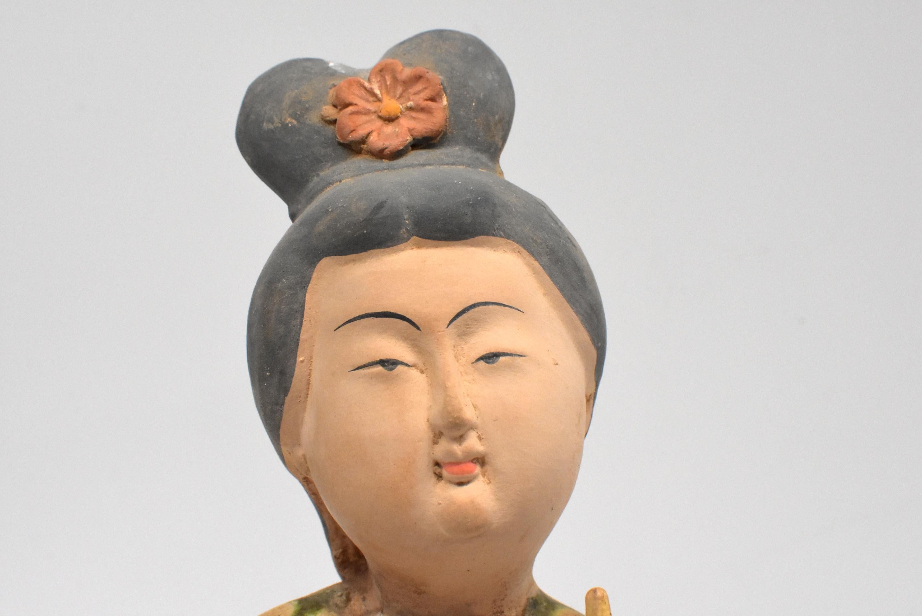 Chinese Terracotta Court Lady with a Fan Tang Style 2