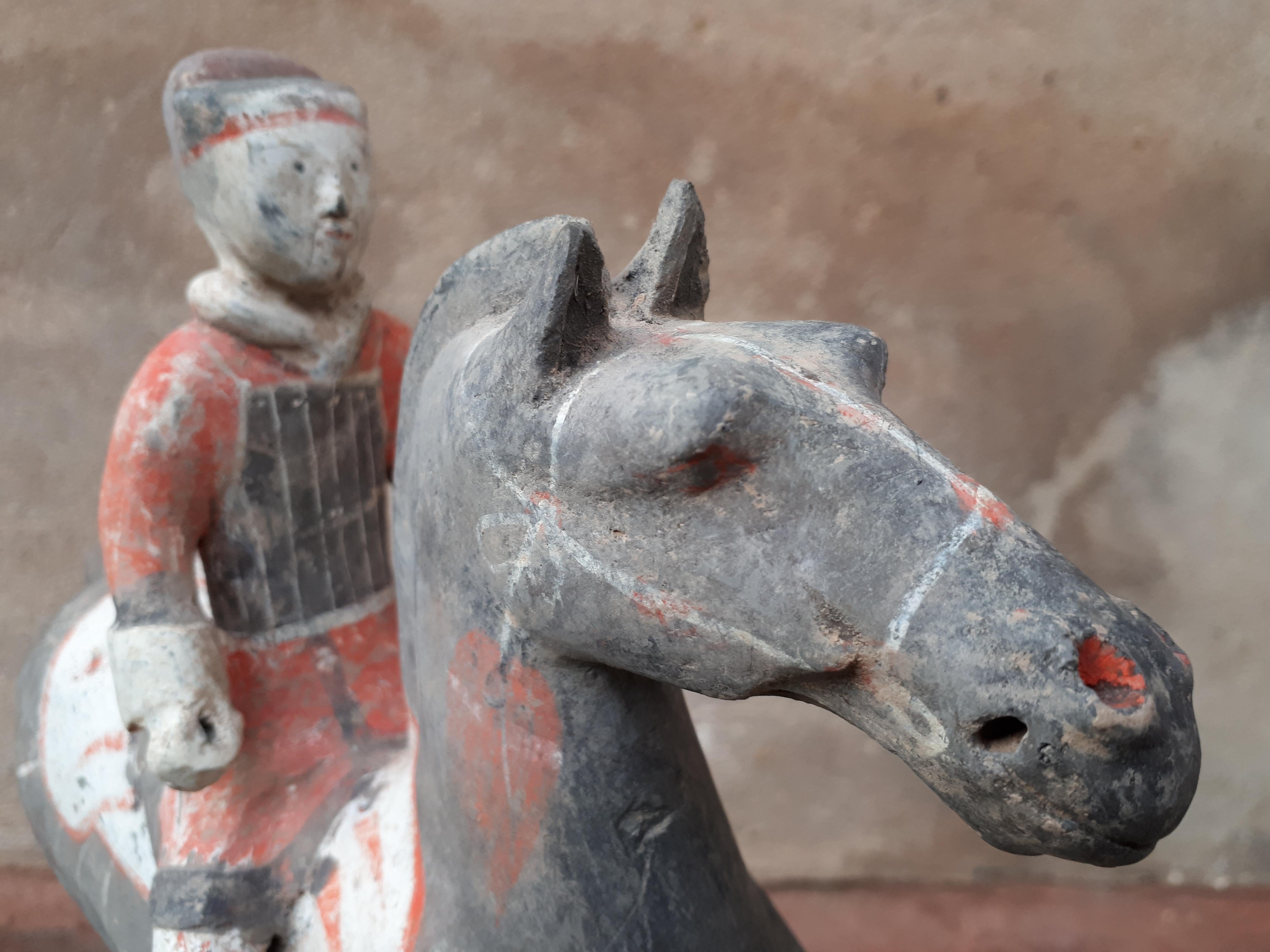Chinese Terracotta Sculpture Representing A Horseman, China Han Dynasty For Sale 8