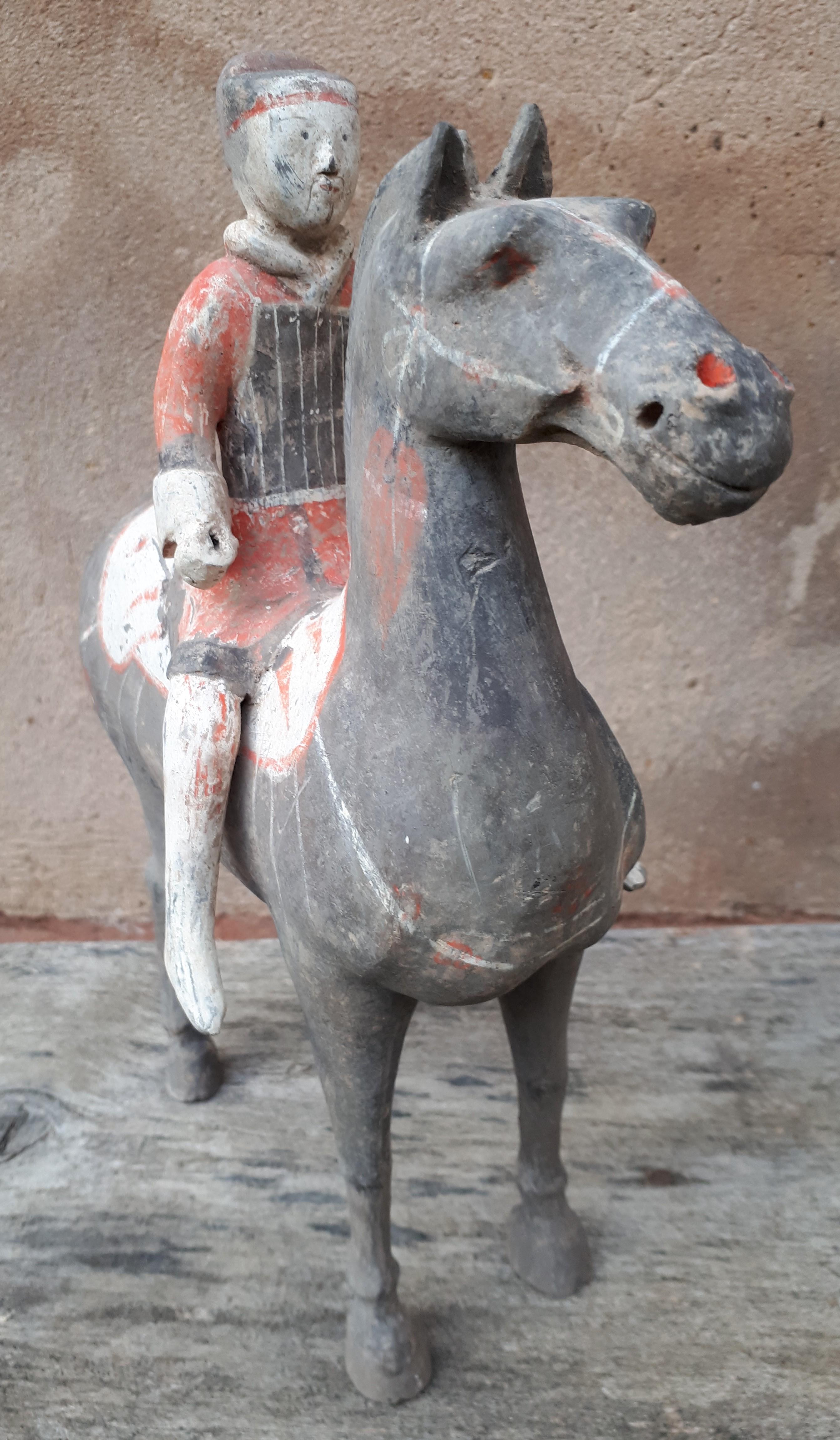18th Century and Earlier Chinese Terracotta Sculpture Representing A Horseman, China Han Dynasty For Sale