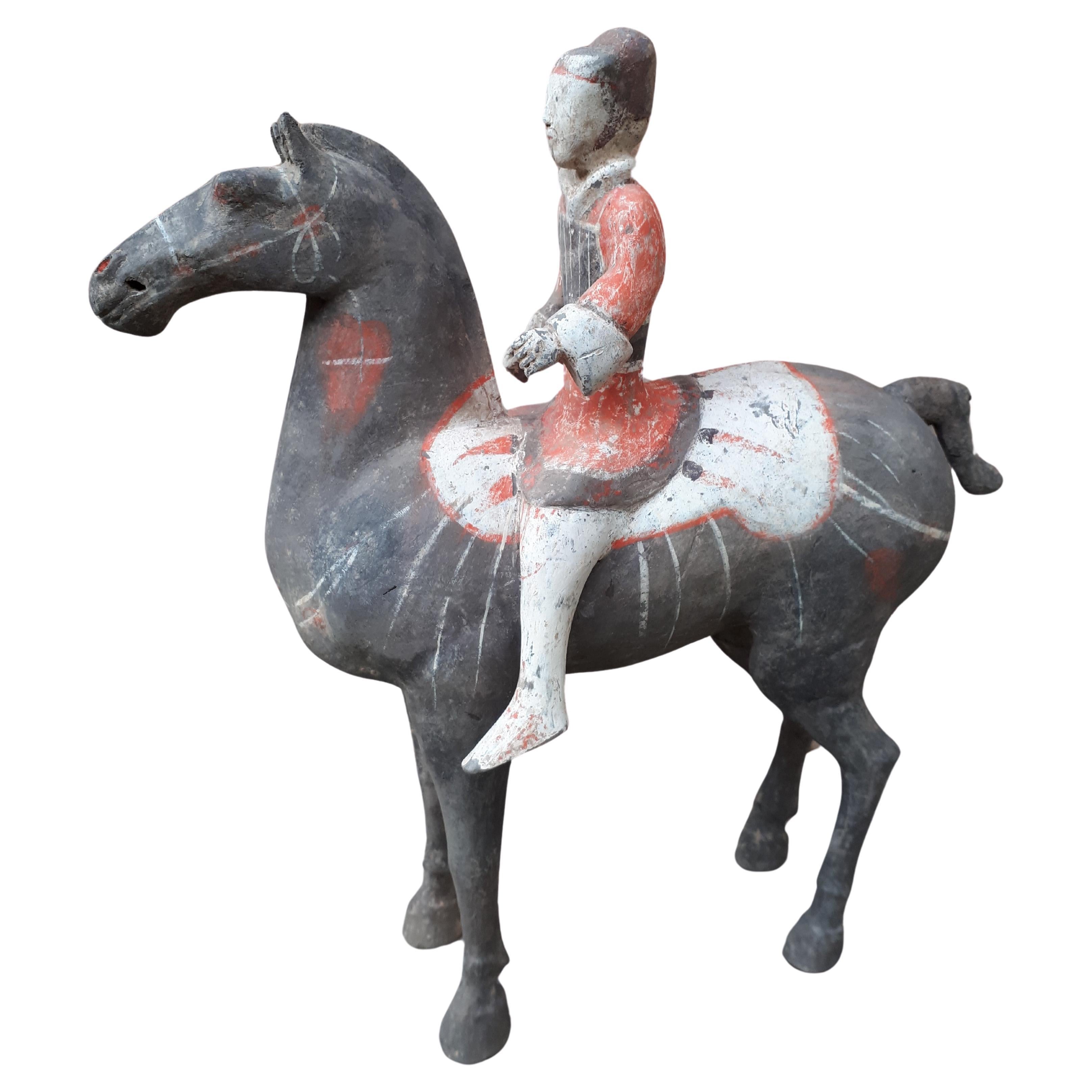 Chinese Terracotta Sculpture Representing A Horseman, China Han Dynasty
