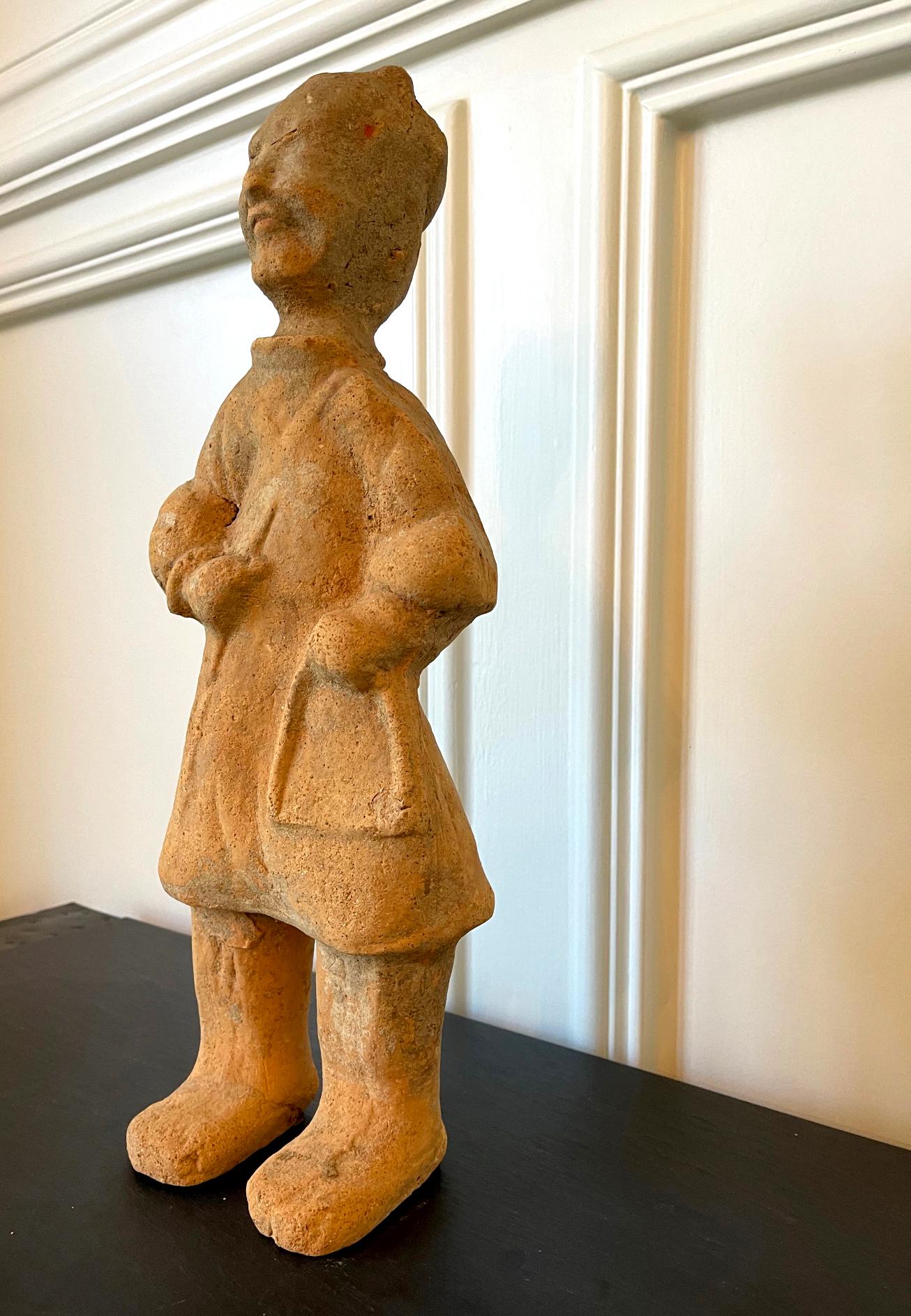 Archaistic Chinese Terracotta Statue Tomb Figure East Han Dynasty For Sale