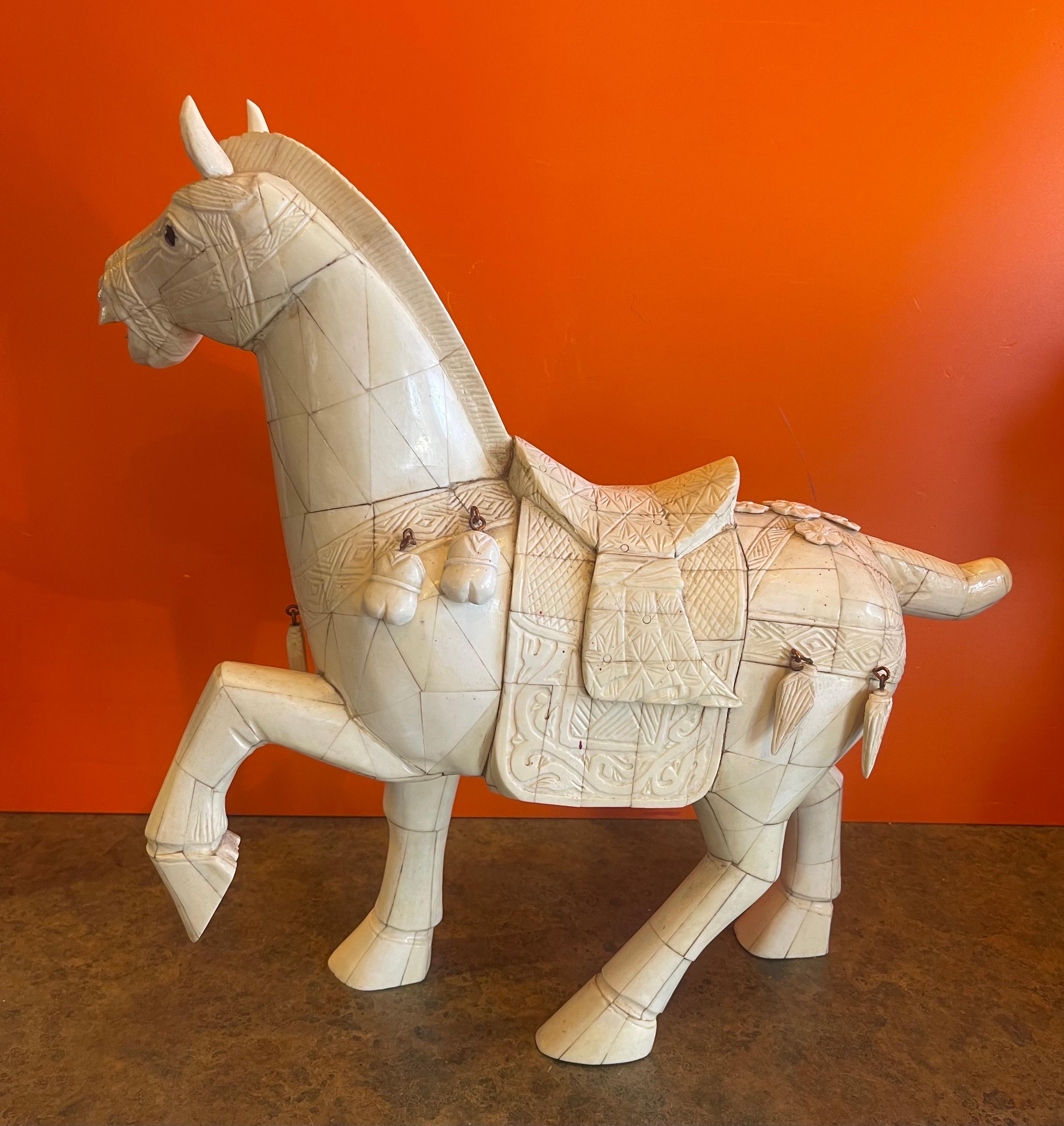 Chinese Tessellated Bone T’ang Horse Sculpture In Good Condition For Sale In San Diego, CA