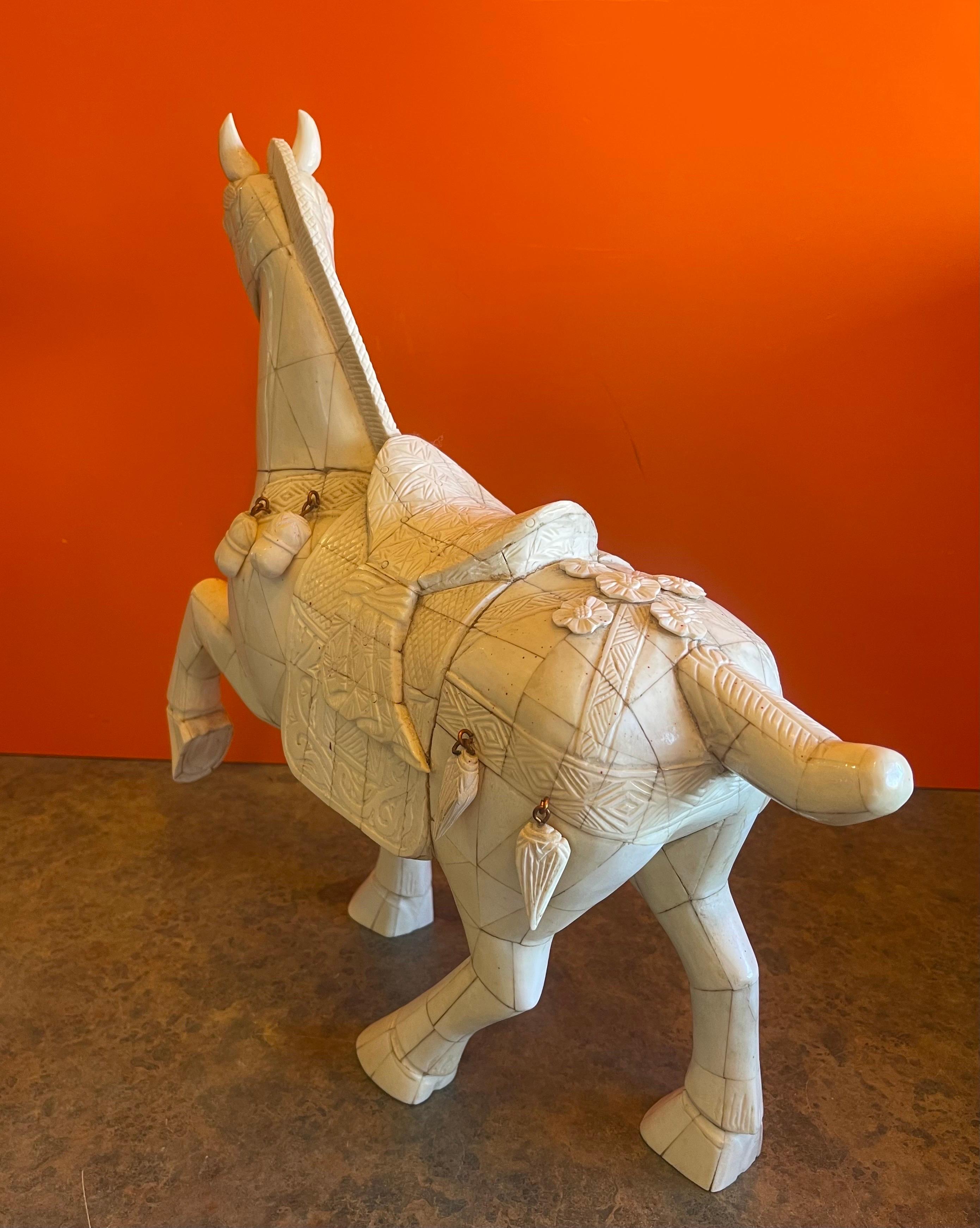 20th Century Chinese Tessellated Bone T’ang Horse Sculpture For Sale