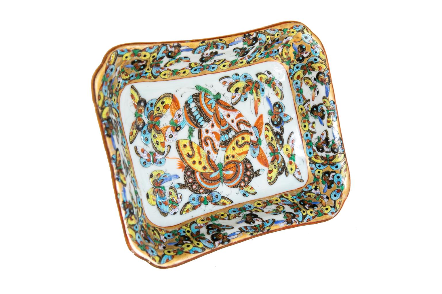 Late 19th Century Chinese Thousand Butterfly Dish For Sale