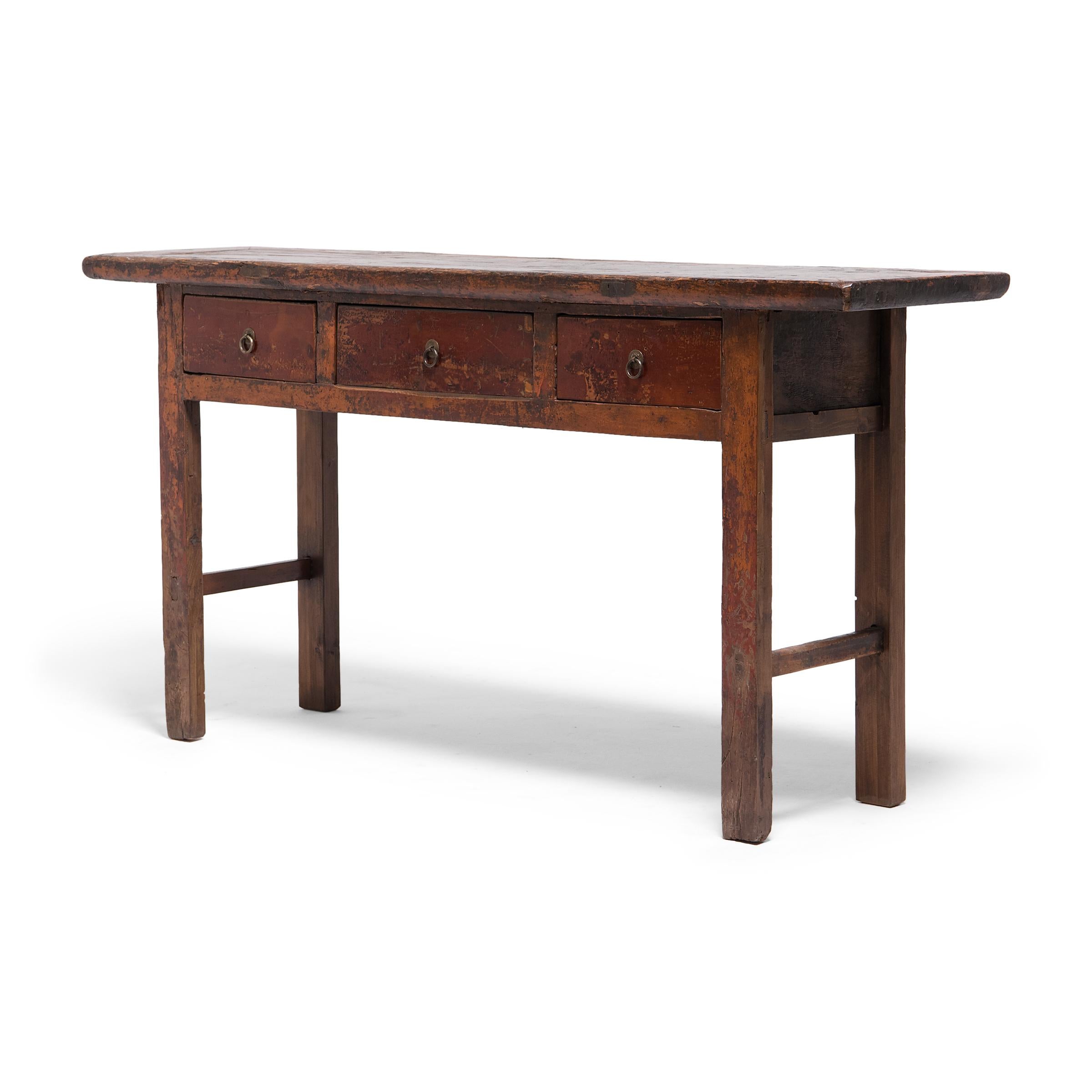 Rustic Chinese Three Drawer Hutong Table, c. 1900