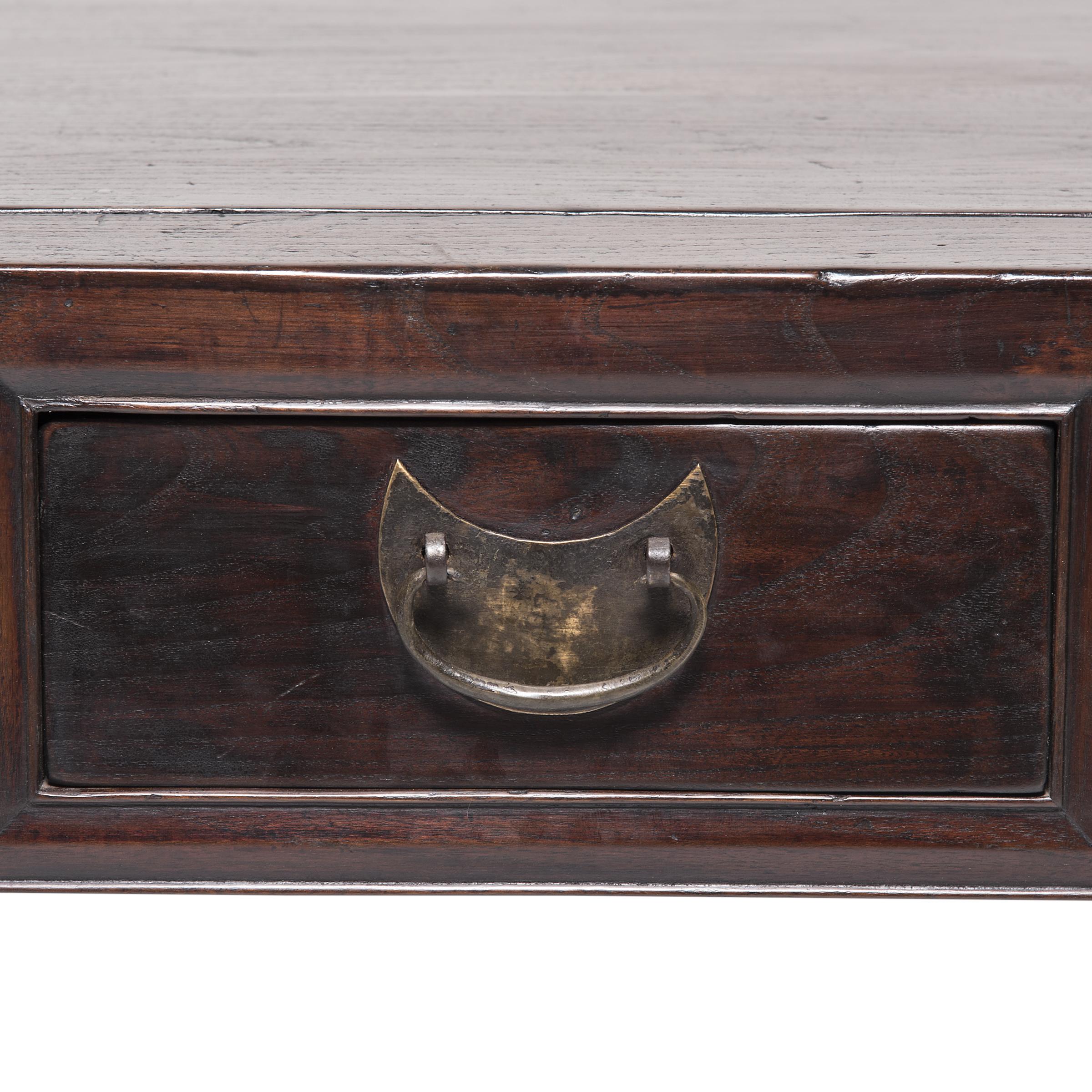 19th Century Chinese Three Drawer Table with Half Moon Pulls, C. 1850