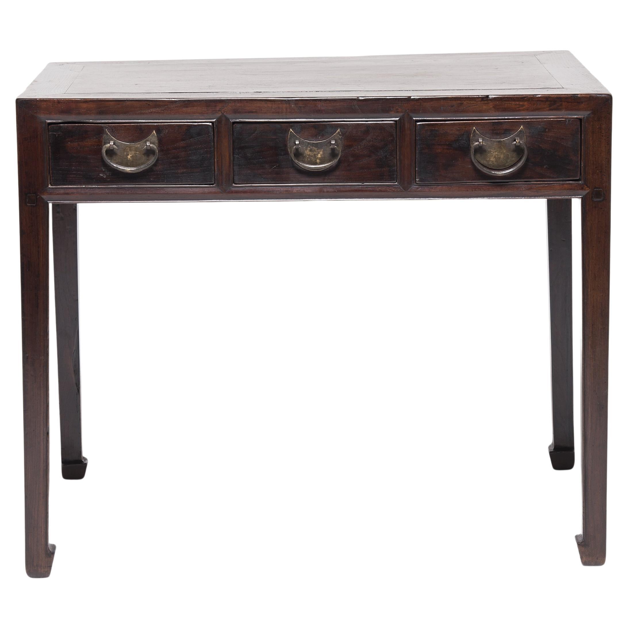 Chinese Three Drawer Table with Half Moon Pulls, C. 1850