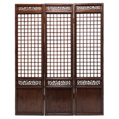 Chinese Three Panel Lattice Screen with Dragon Carvings, c. 1850