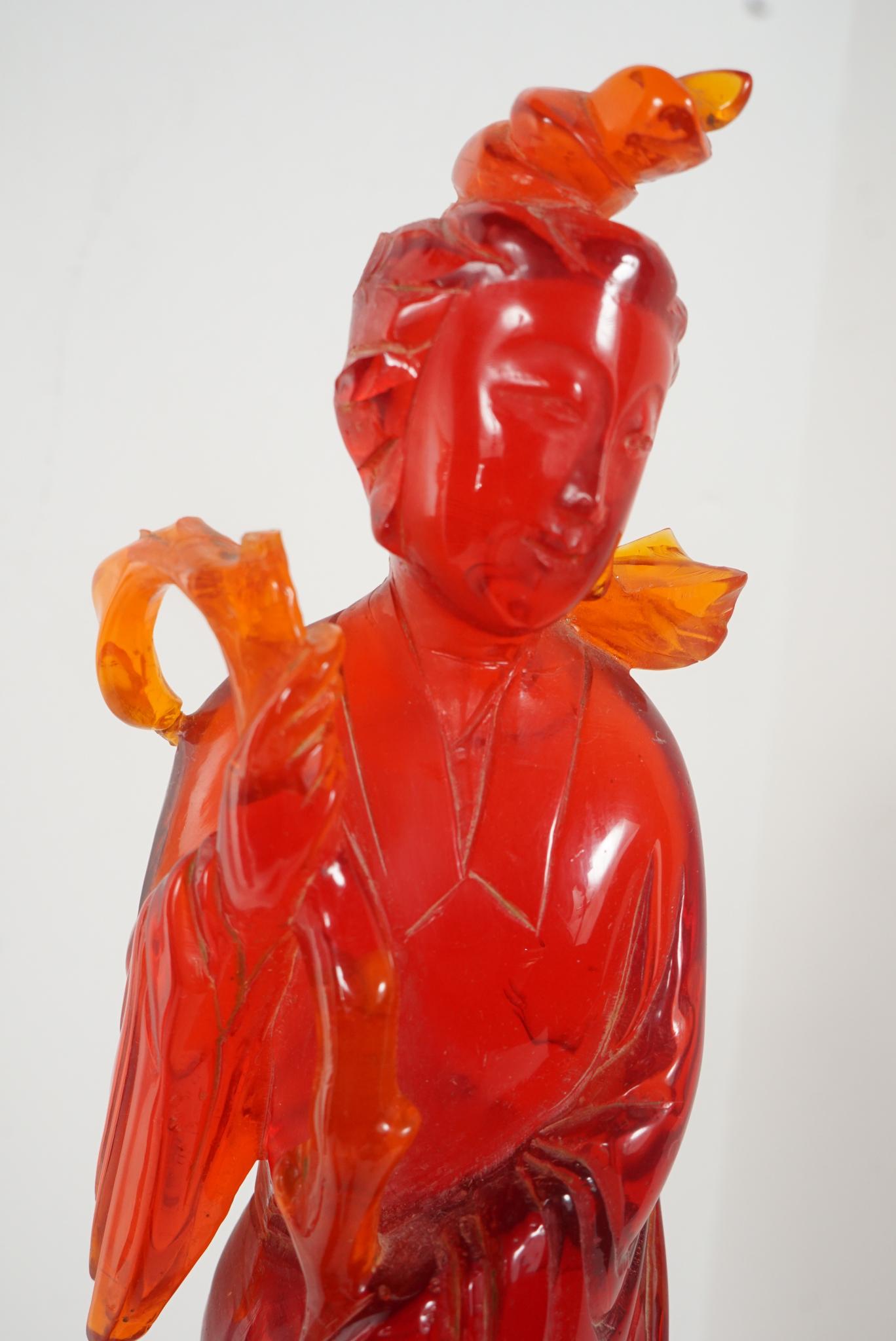 Chinese Three-Piece Garniture Carved in Created Cherry Amber 3