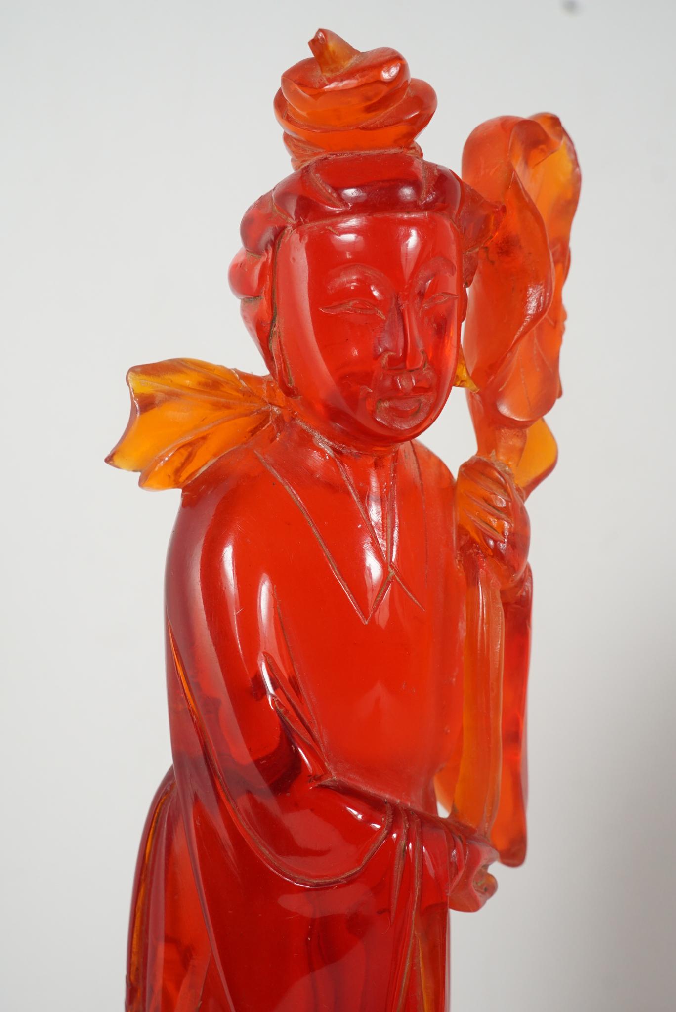 Composition Chinese Three-Piece Garniture Carved in Created Cherry Amber