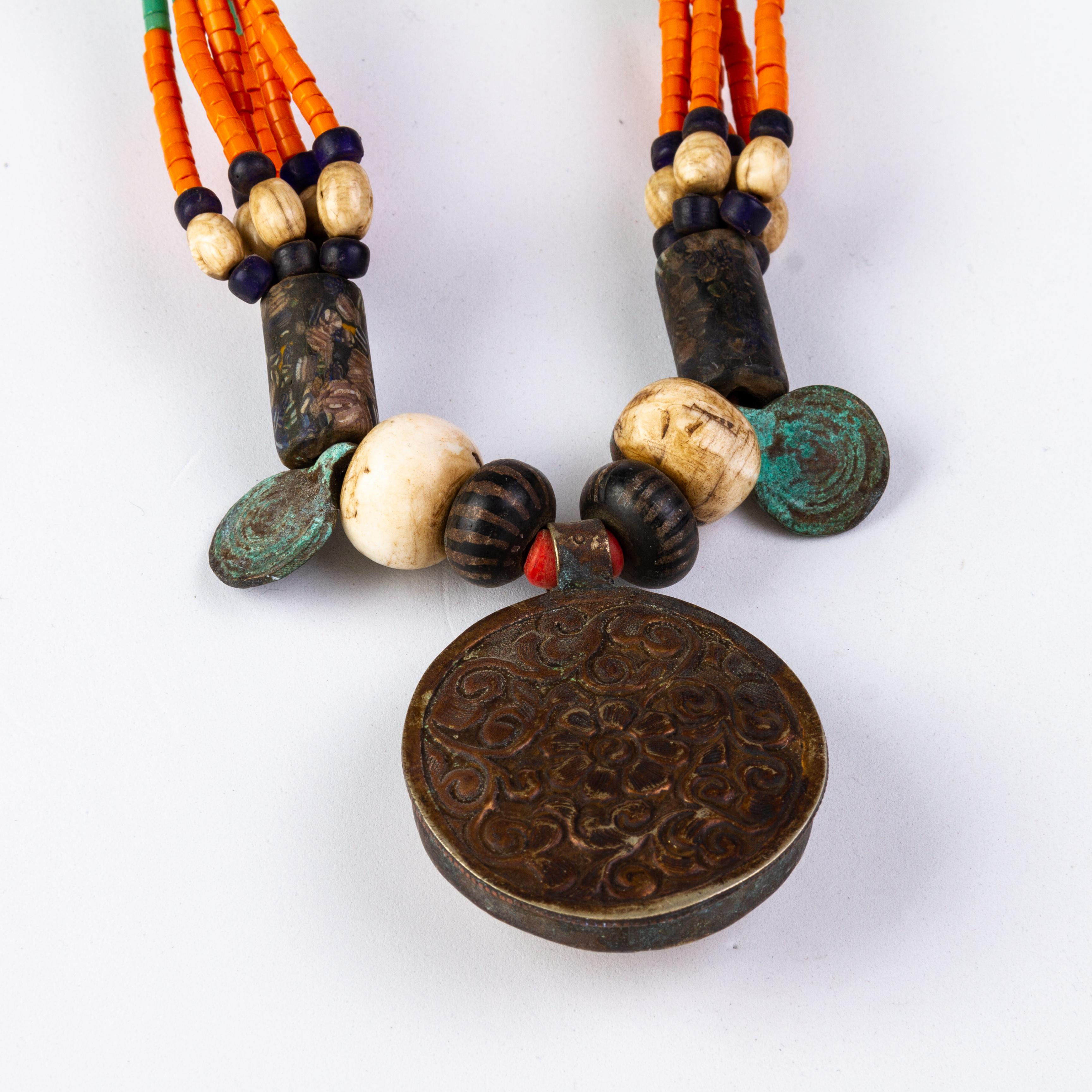 Chinese Tibetan Buddhist Amber, Lapis, Coral & Turquoise Necklace 19th Century  4