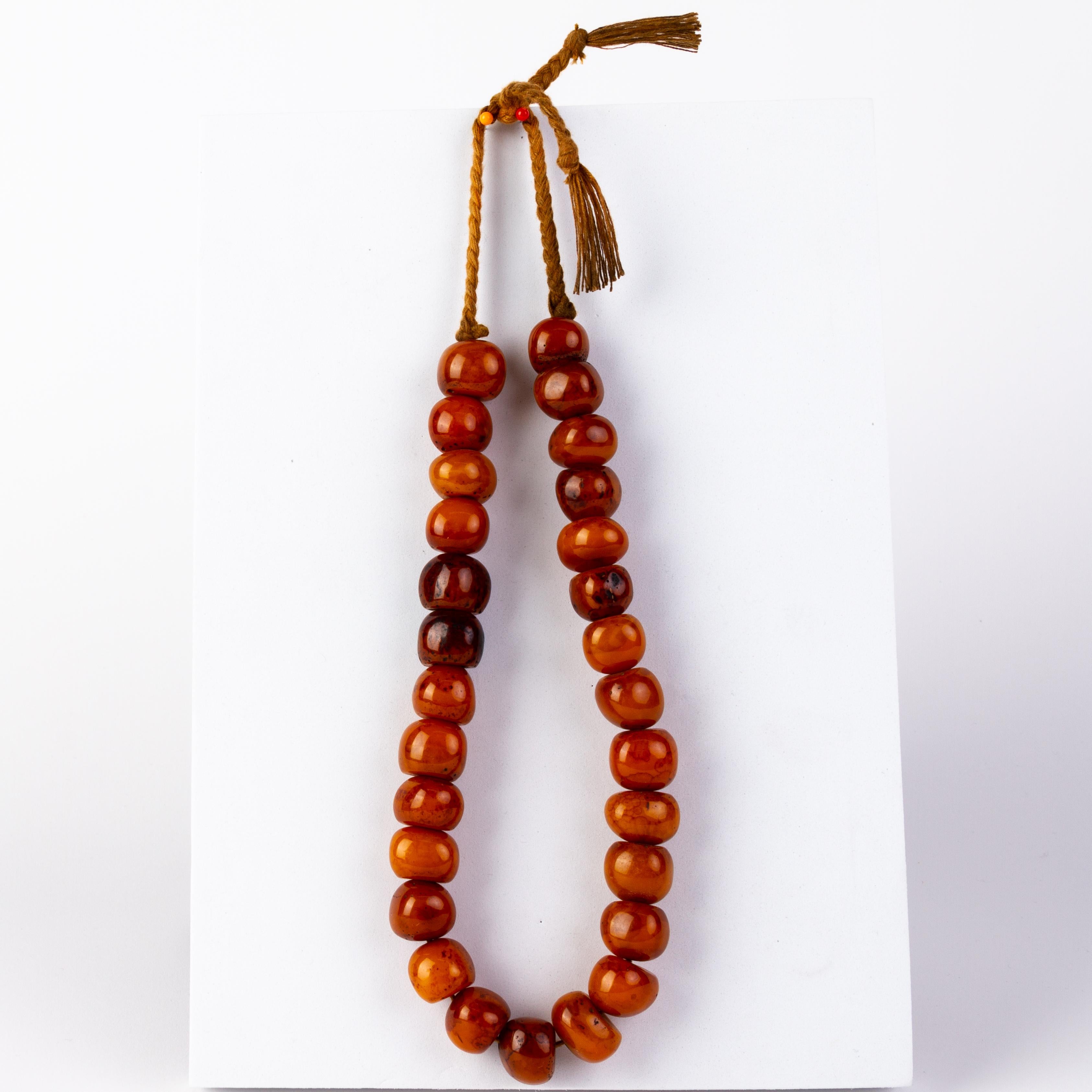 Chinese Tibetan Buddhist Natural Solid Bead Amber Necklace 19th Century  1