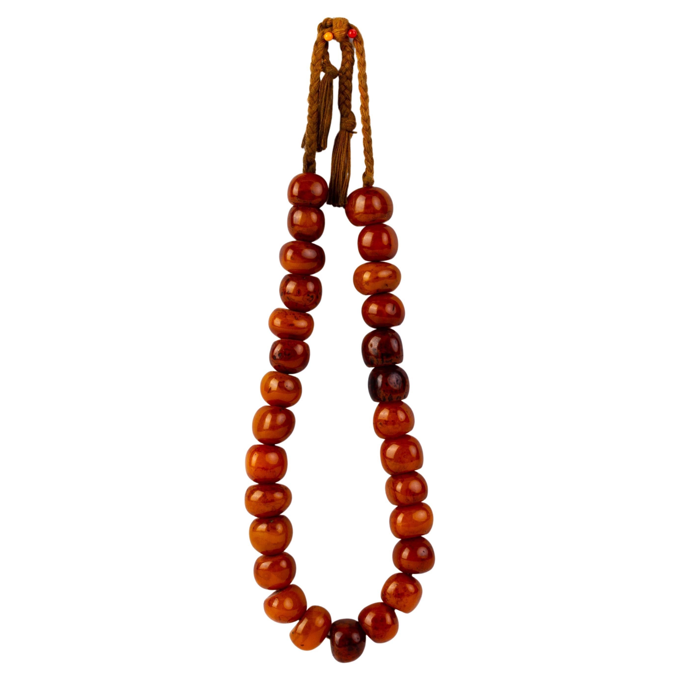 Chinese Tibetan Buddhist Natural Solid Bead Amber Necklace 19th Century 