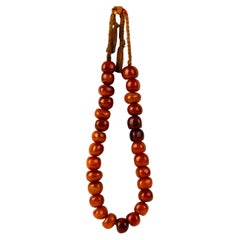Antique Chinese Tibetan Buddhist Natural Solid Bead Amber Necklace 19th Century 