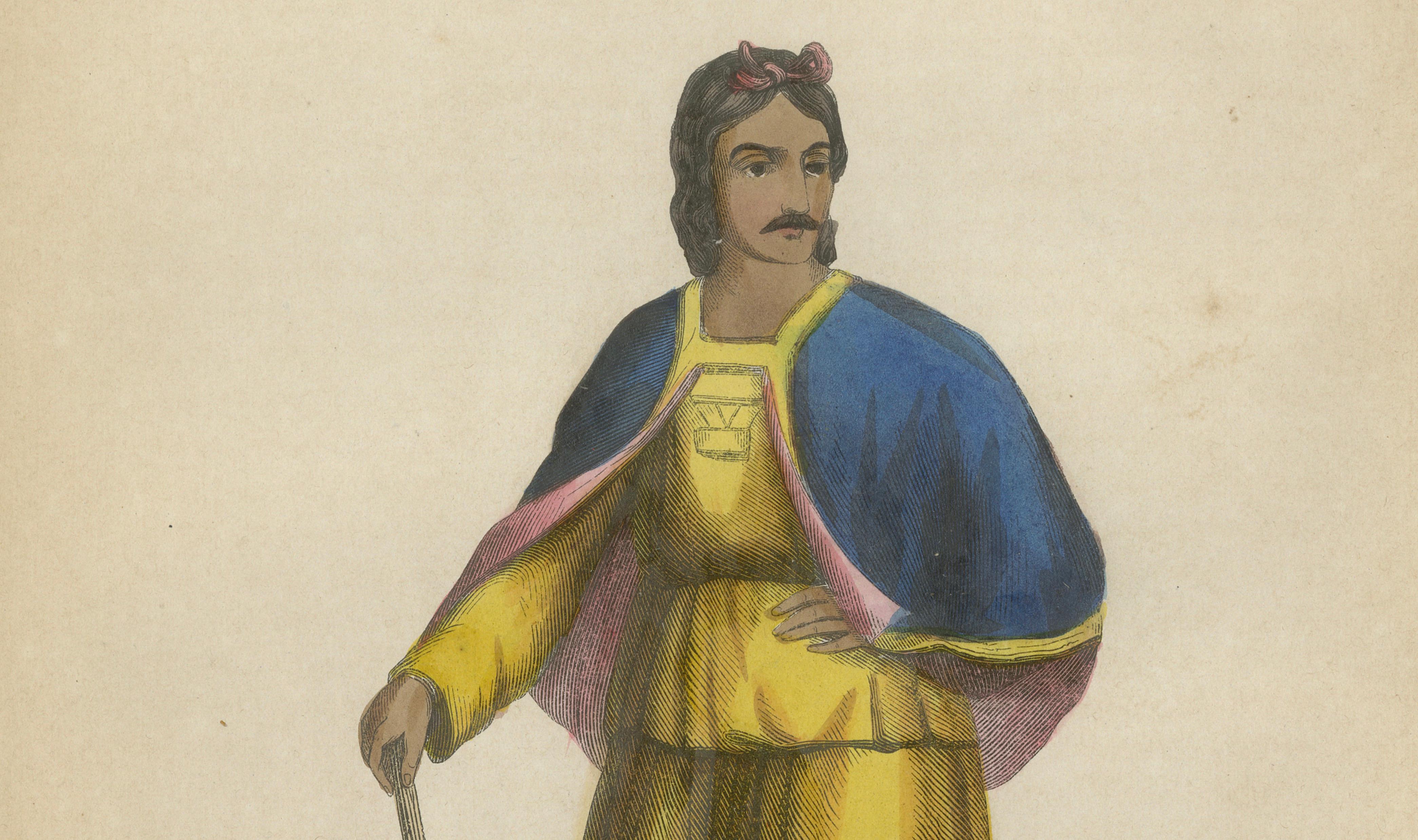 Chinese Tibetan Figure Costume Print, Hand-Colored Ethnographic Engraving, 1854