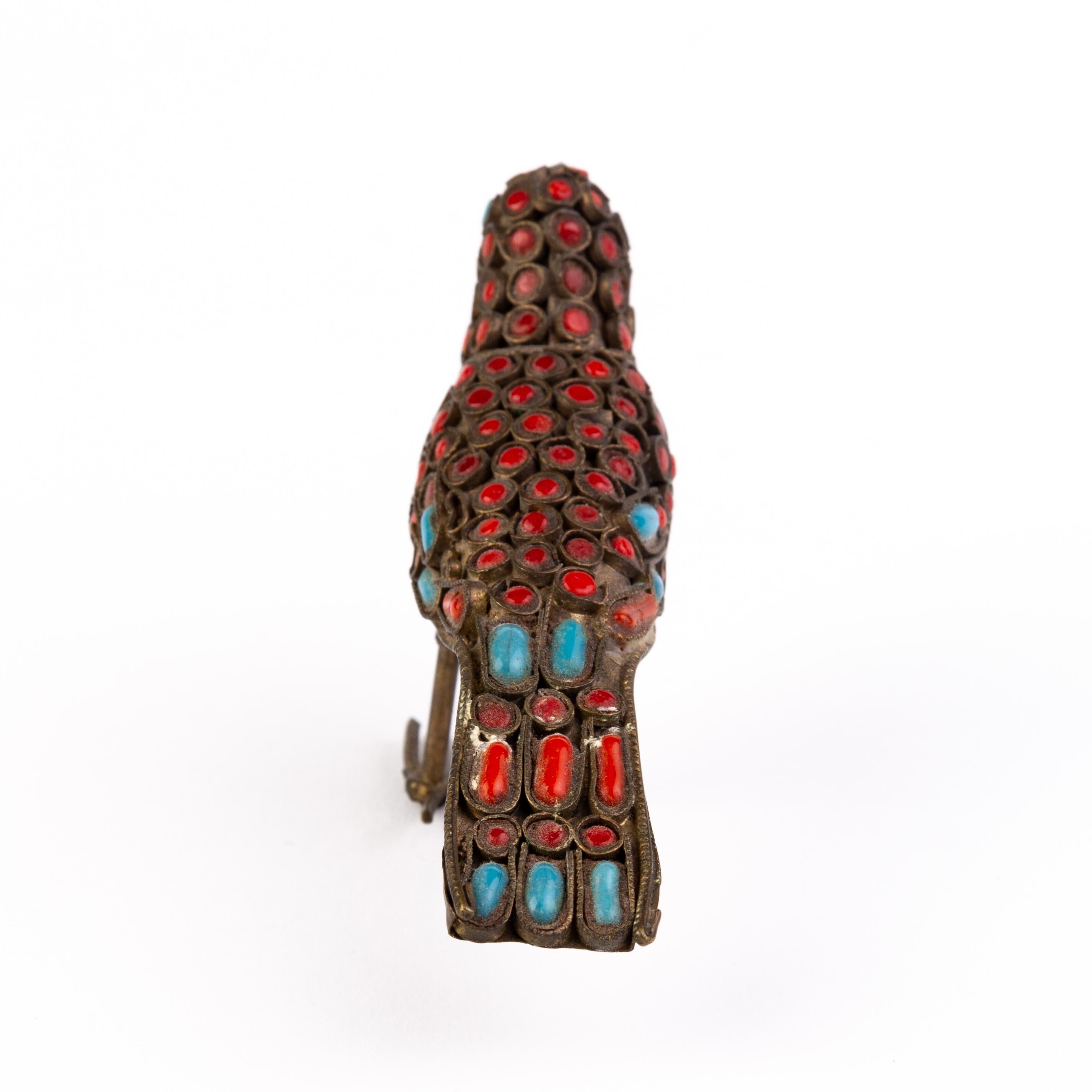 Chinese Tibetan Turquoise & Coral Bird Sculpture 19th Century In Good Condition For Sale In Nottingham, GB