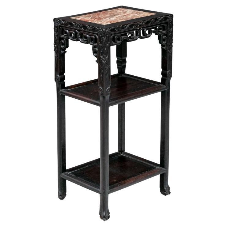 Chinese Tiered Stand with Inset Rose Marble Top For Sale