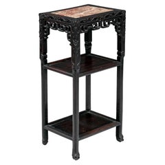 Chinese Tiered Stand with Inset Rose Marble Top