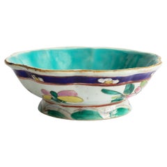 Cuenco chino de ofrendas florales Tongzhi, vidriado turquesa, s. XIX