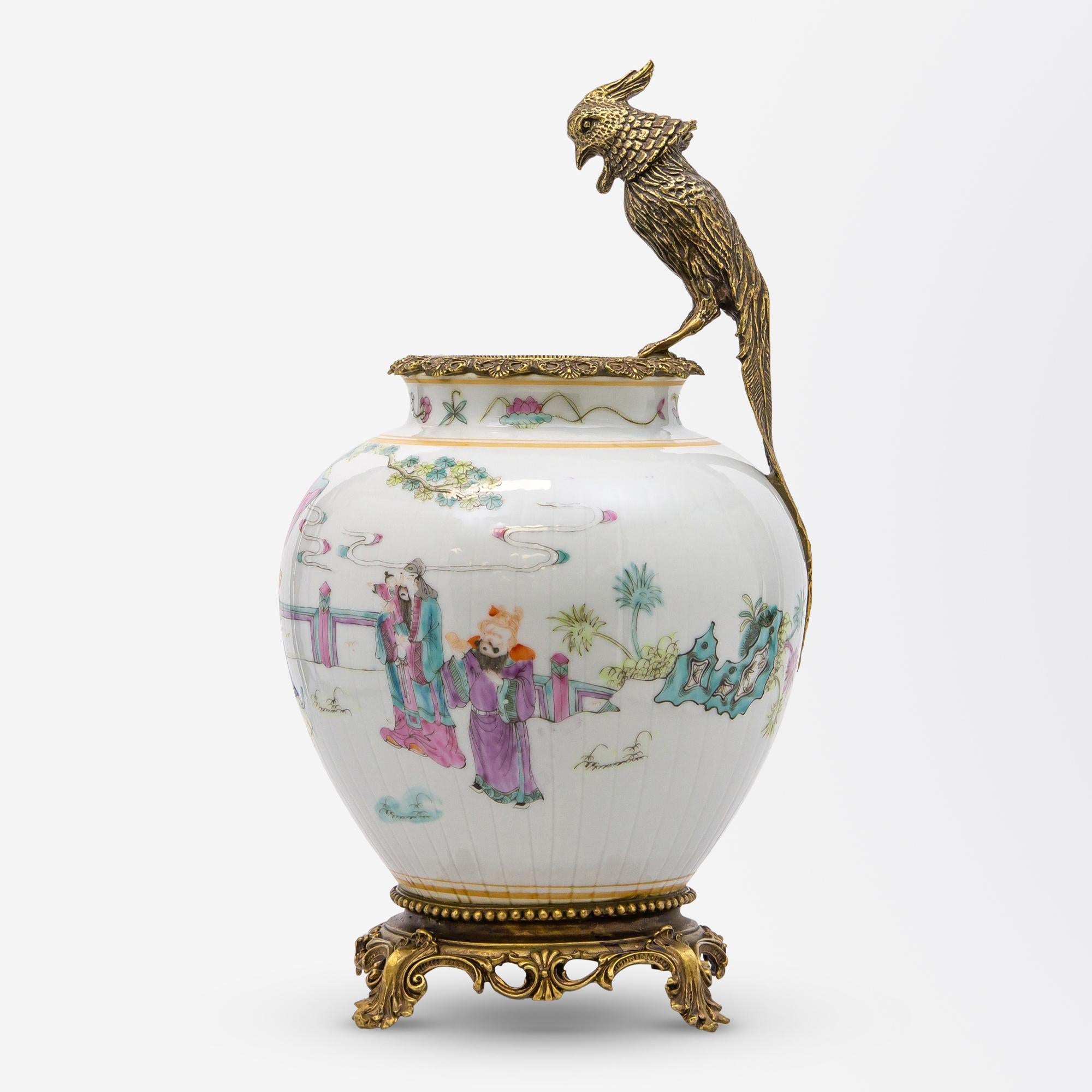 19th Century Chinese Tongzhi Porcelain Vase Decorated in Polychrome Enamels with Bronze Mount For Sale