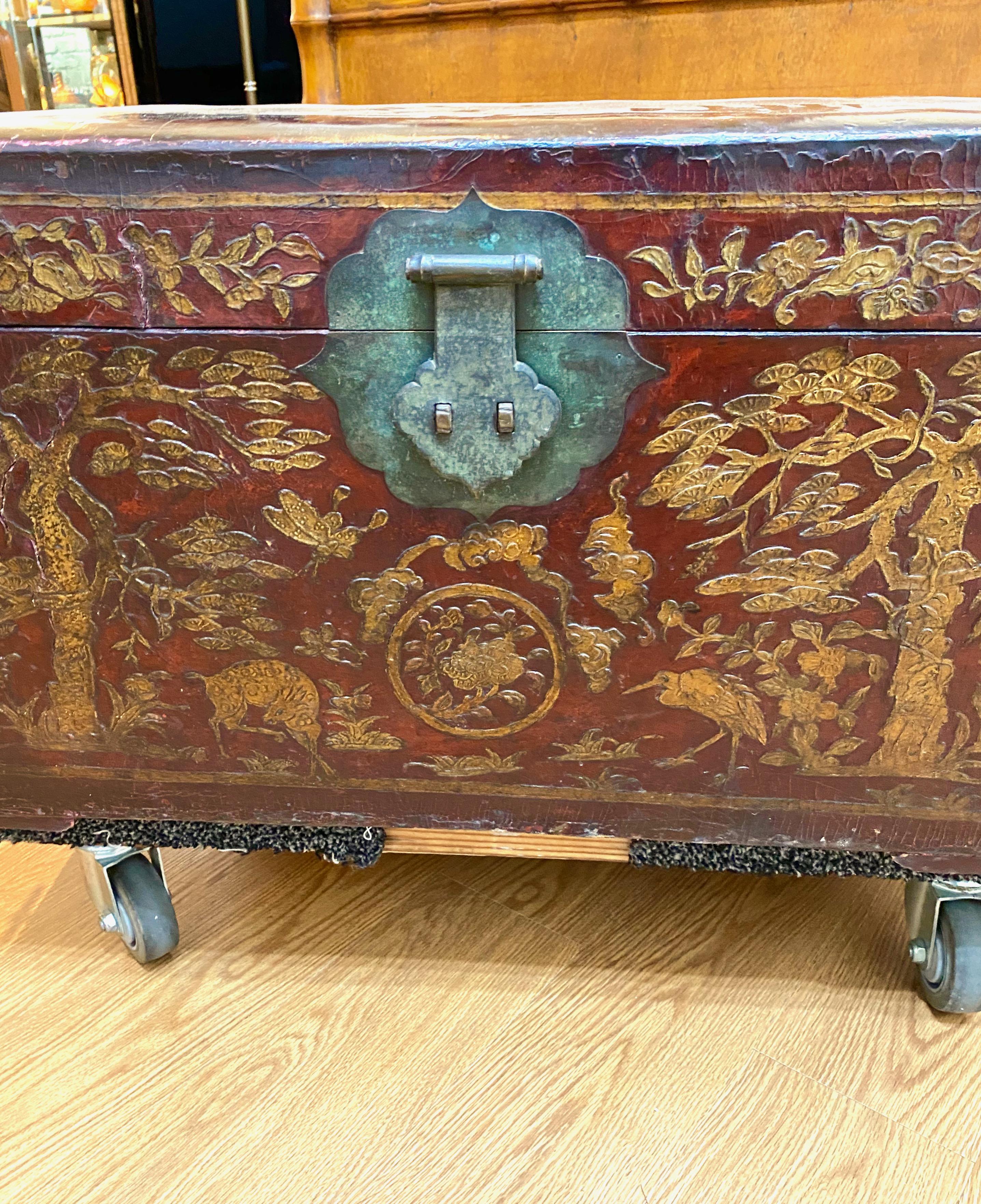 Chinese Export Chinese Tooled Leather Trunk, 19th Century