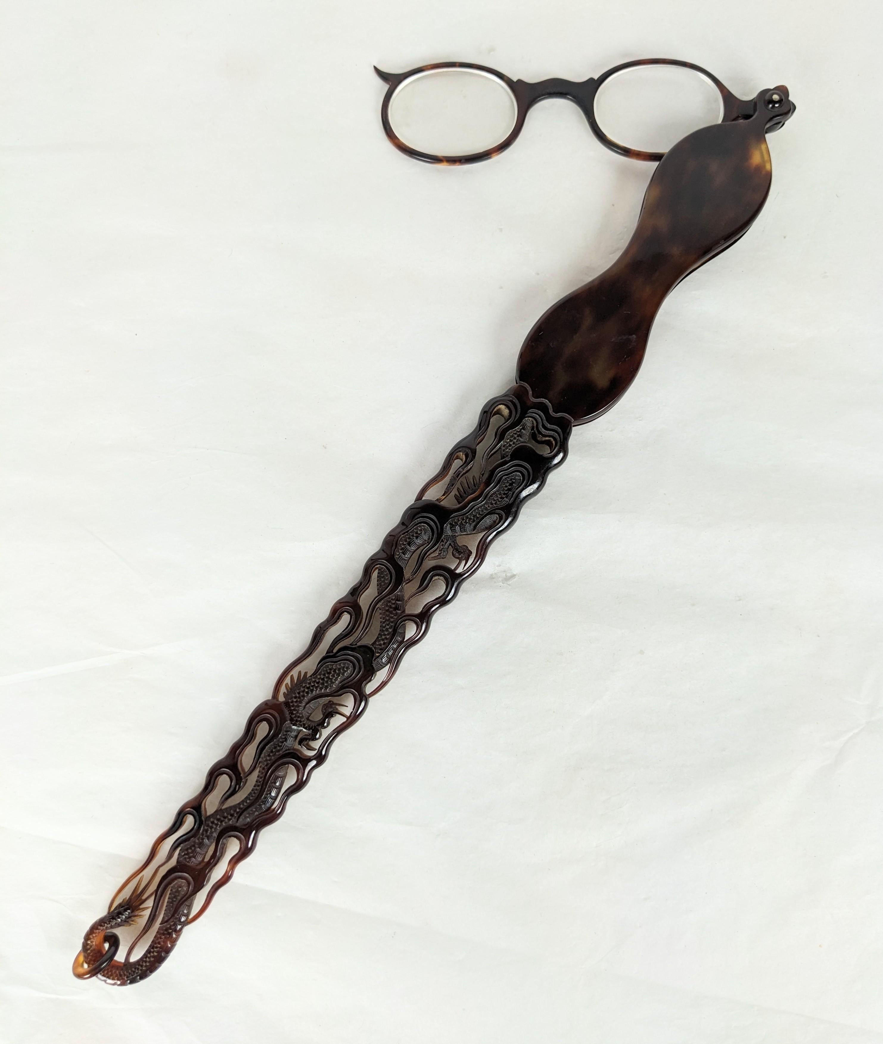 Amazing Chinese Tortoiseshell Lorgnette for the European Market from the mid 19th Century. Marked 