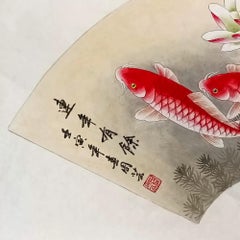 Chinese Traditional Ink Art Hand Brush Painting Fishes Lotus Flowers on Paper
