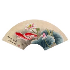 Peinture artisanale chinoise à l'encre, poissons, fleurs de lotus sur papier
