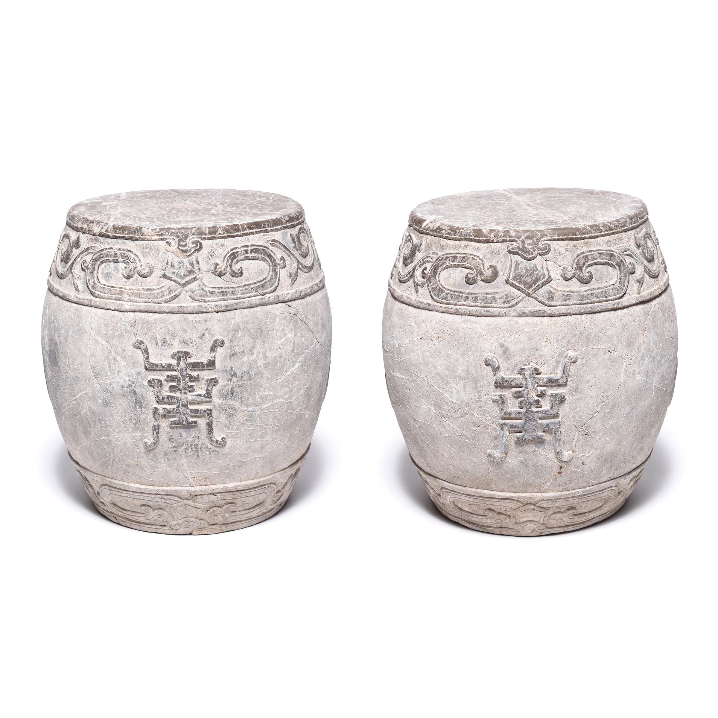 Limestone Chinese Trailing Vine Stone Drum