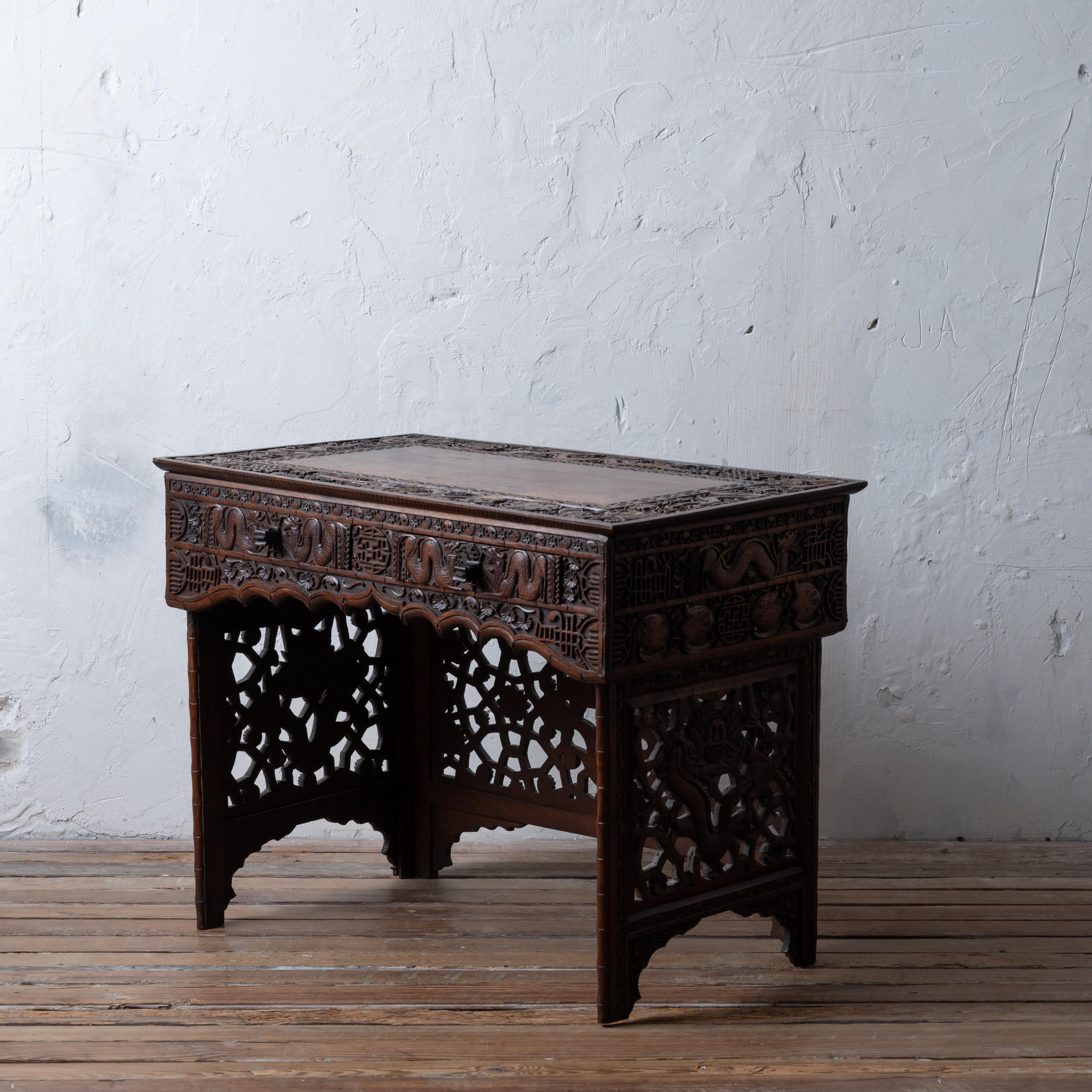 Hand-Carved Chinese Traveling Scribes Desk Folding Desk, c.1900