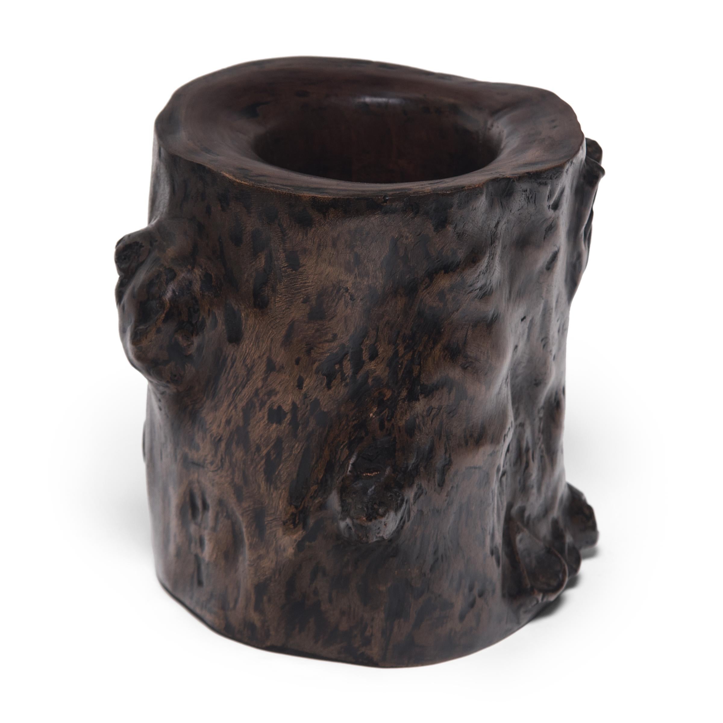 Hand-Carved Chinese Tree Trunk Brush Pot, circa 1850