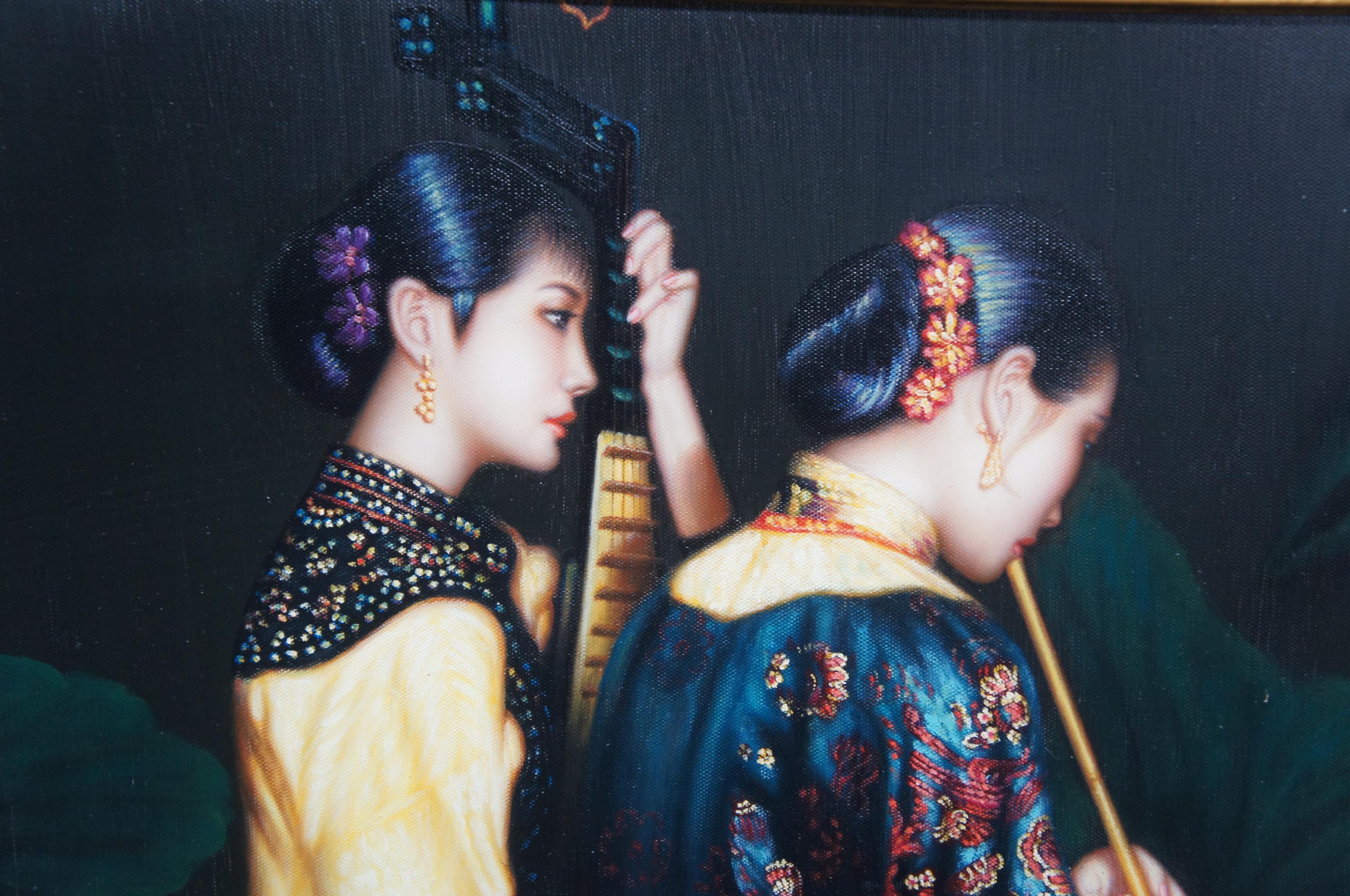 20th Century Chinese Trio of Female Musicians Oil Painting on Canvas After Chen Yifei 44