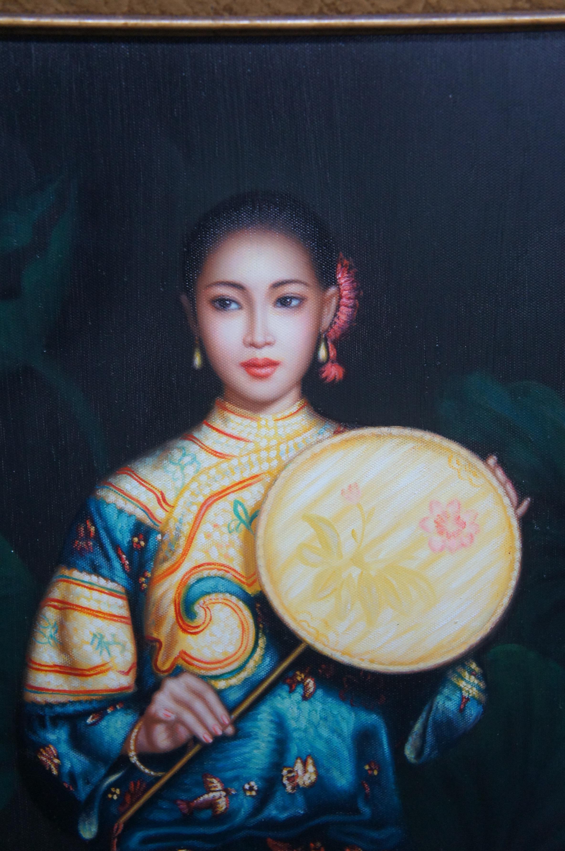 20ième siècle Trio de musiciennes chinoises Peinture à l'huile sur toile d'après Chen Yifei 44