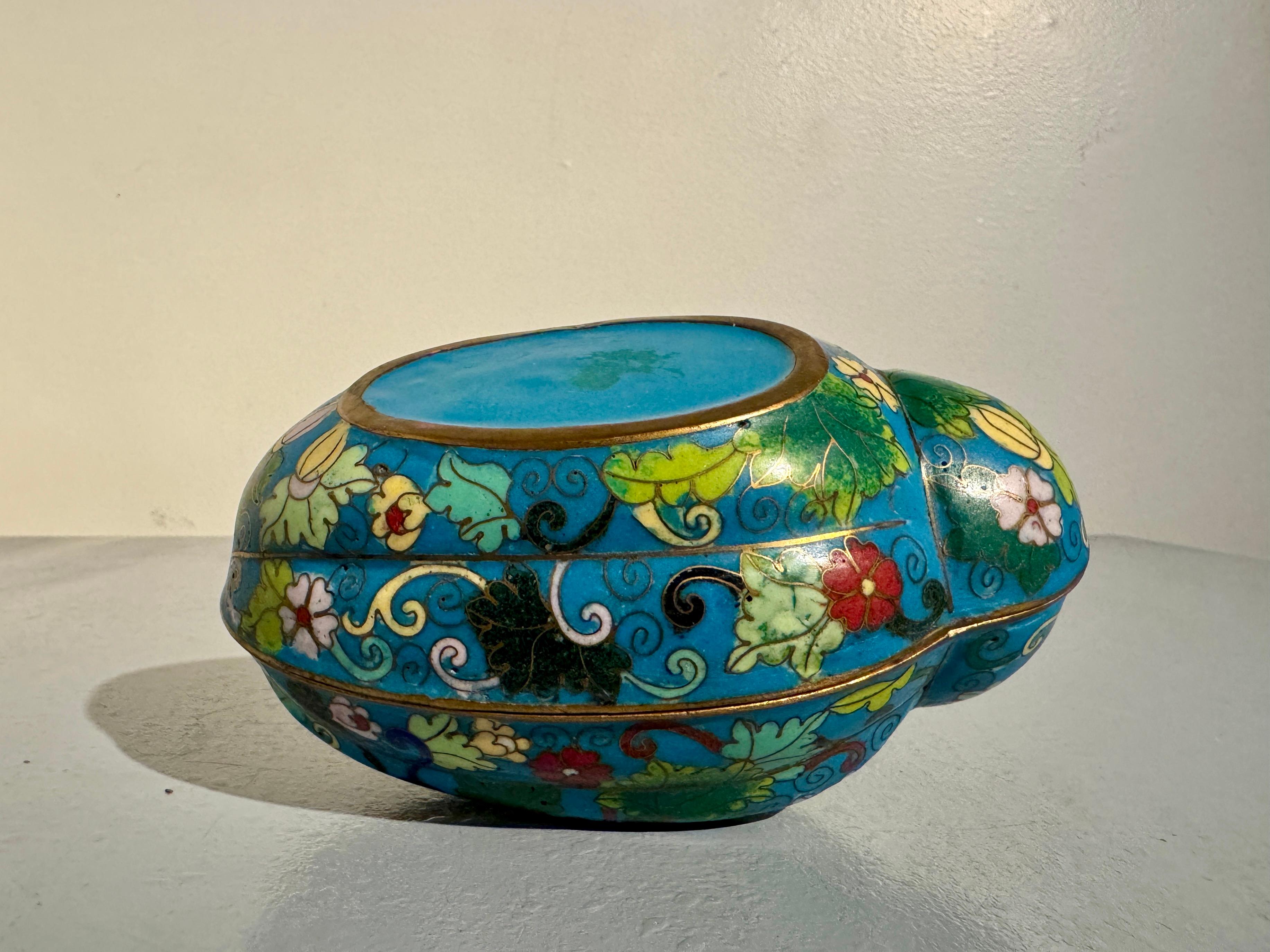 Chinese Turquoise Cloisonne Melon Form Box, Republic Period, China For Sale 4