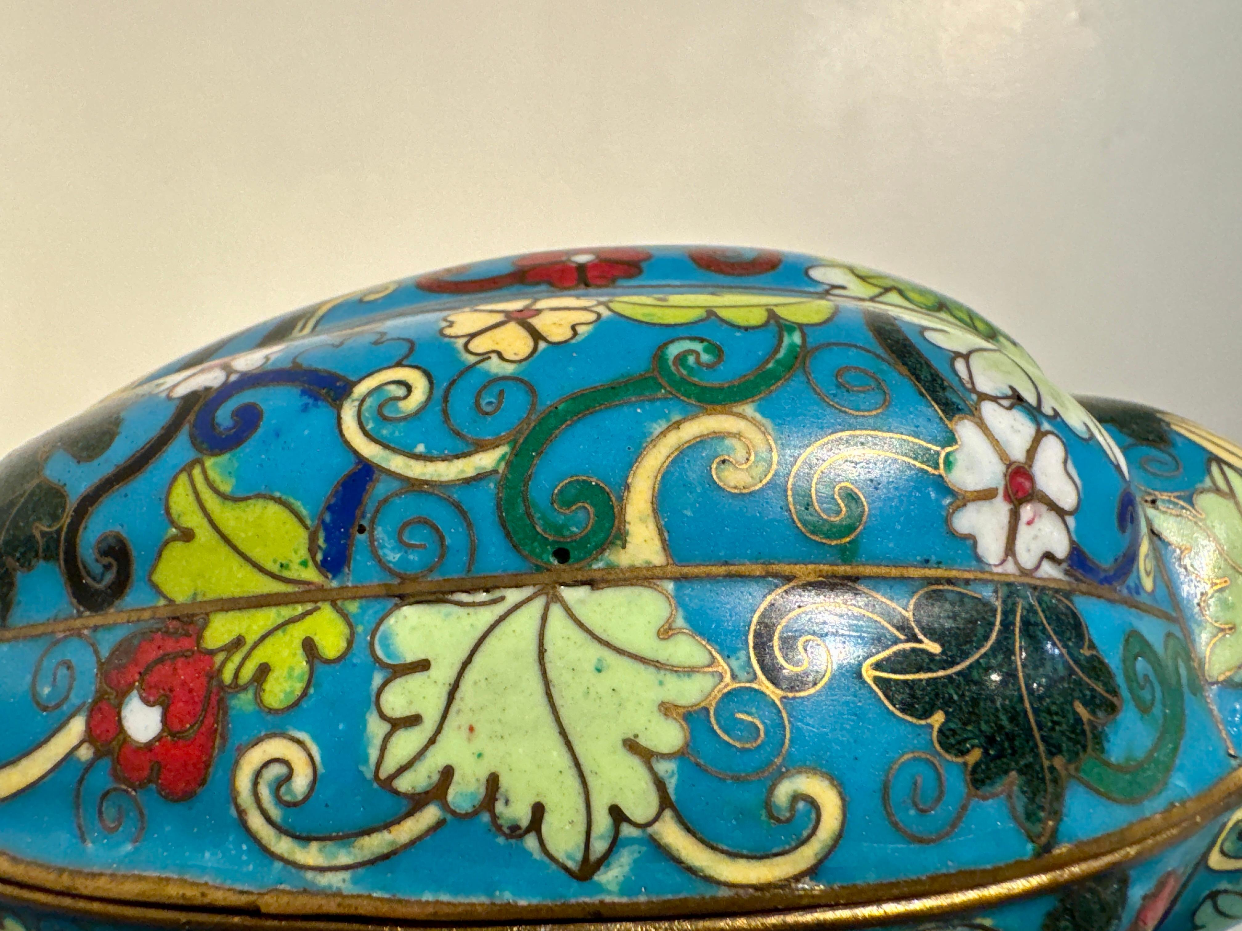 Chinese Turquoise Cloisonne Melon Form Box, Republic Period, China For Sale 5