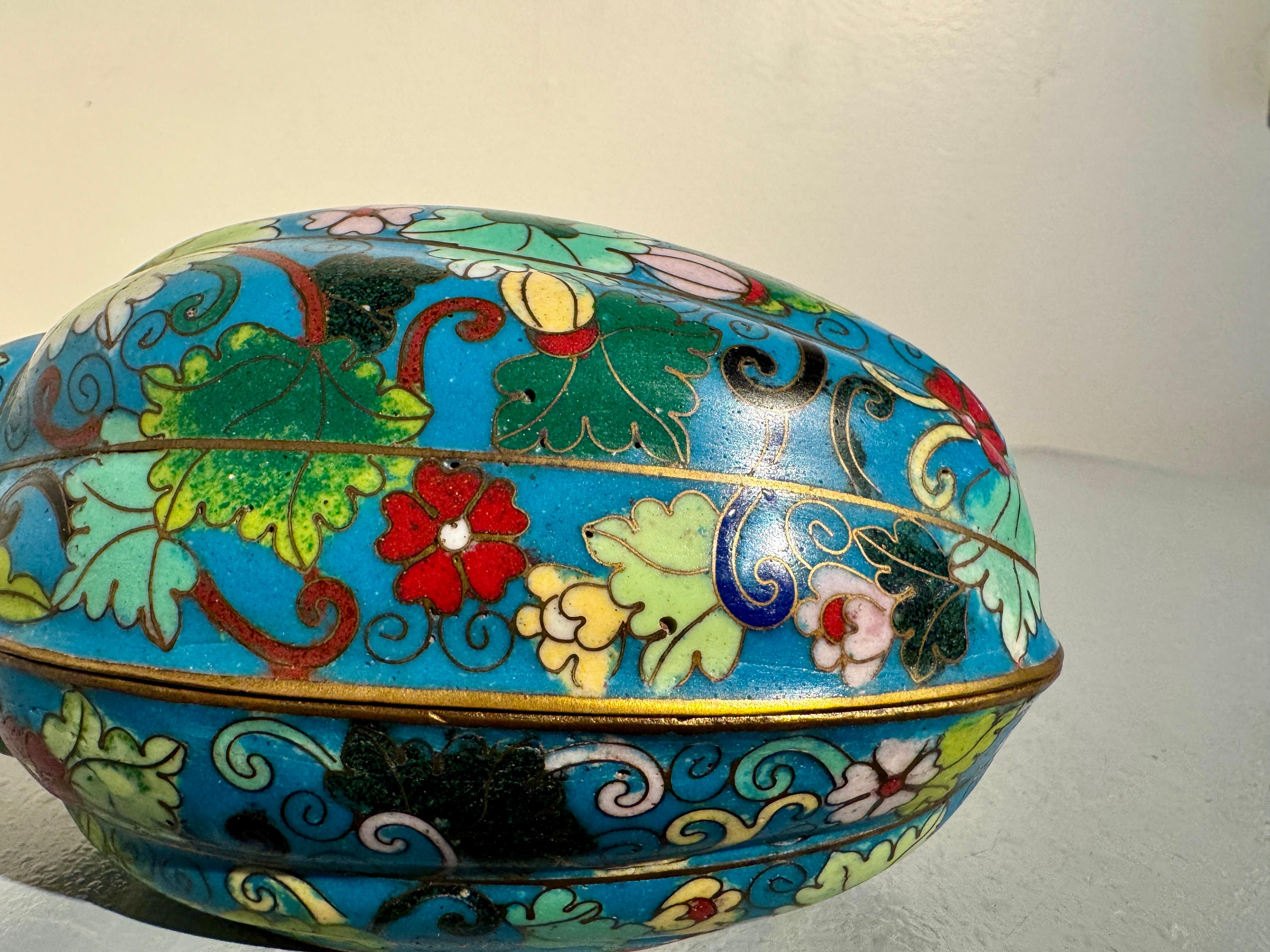 Chinese Turquoise Cloisonne Melon Form Box, Republic Period, China For Sale 6