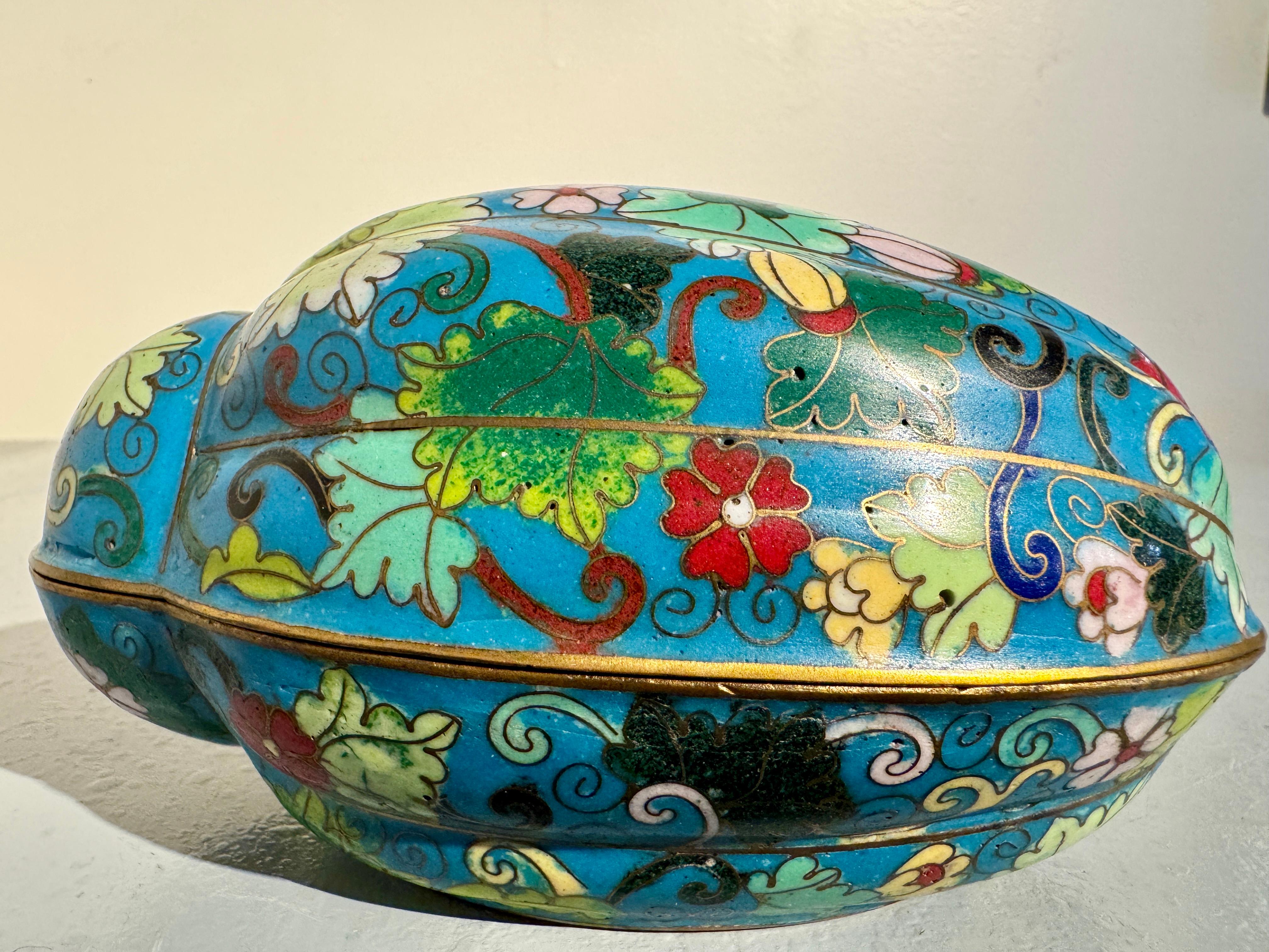 Chinese Turquoise Cloisonne Melon Form Box, Republic Period, China For Sale 7