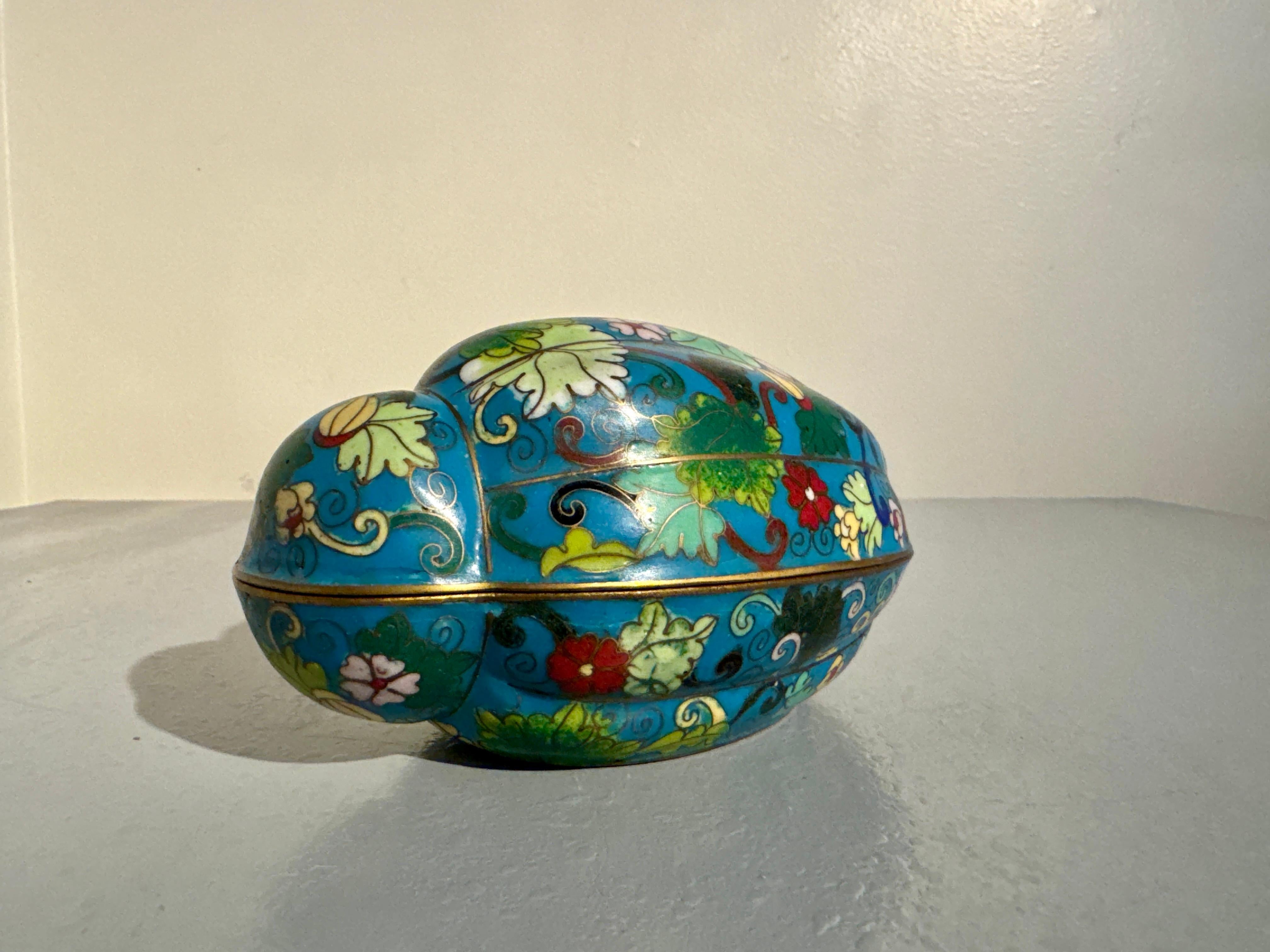 Mid-20th Century Chinese Turquoise Cloisonne Melon Form Box, Republic Period, China For Sale