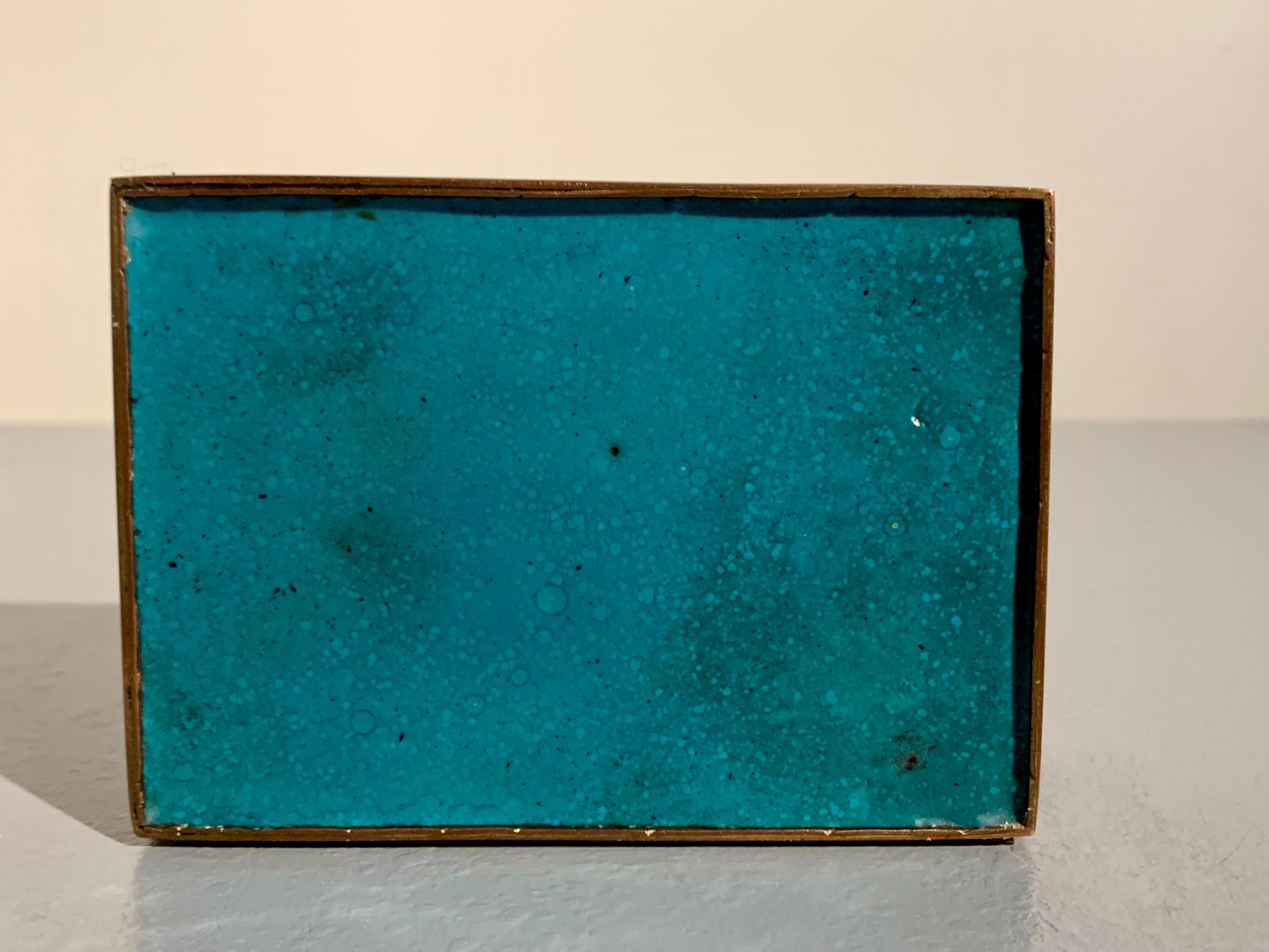 Copper Chinese Turquoise Cloisonne Trinket Box, Republic Period, c 1920, China For Sale