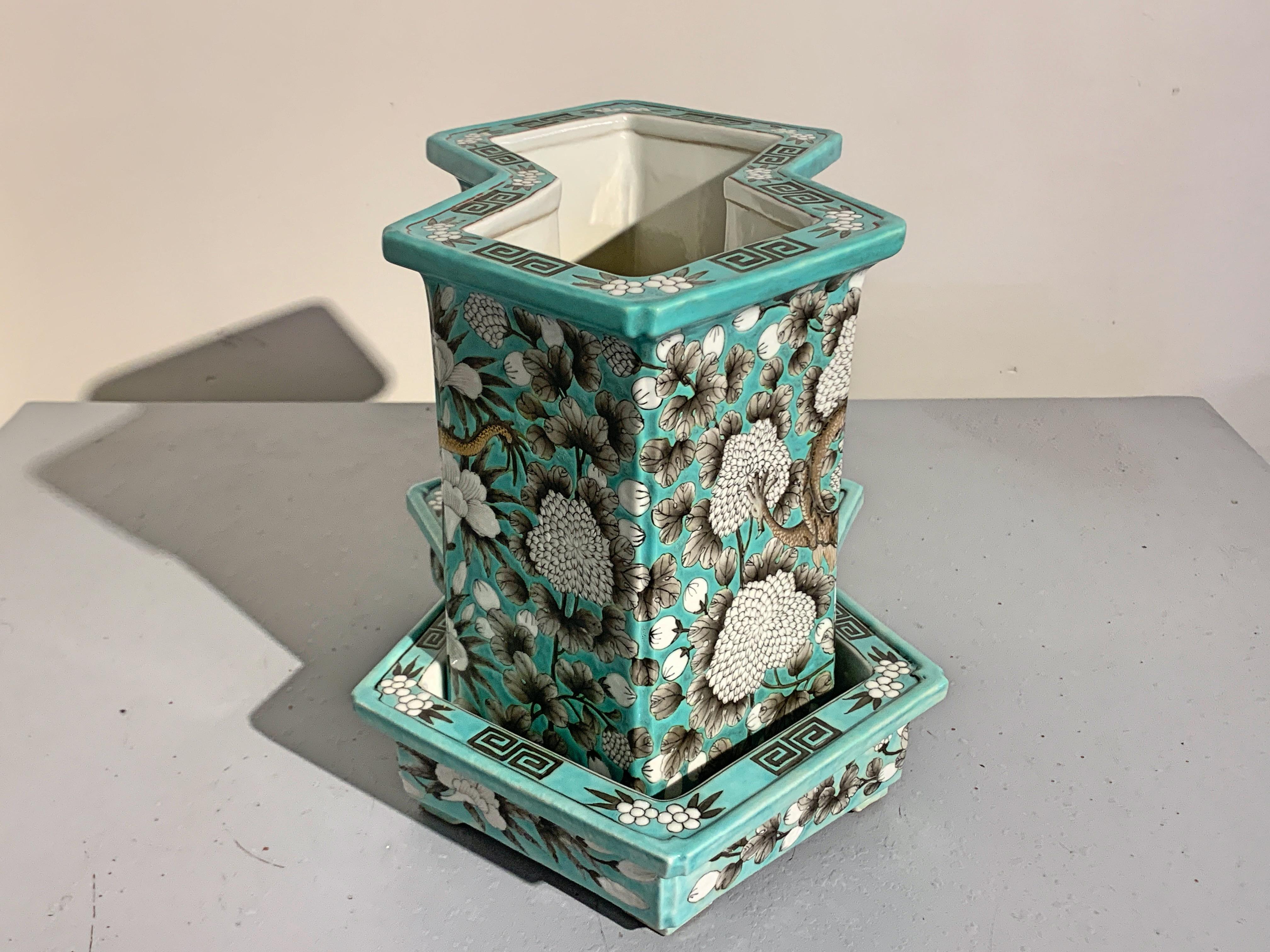 Qing Chinese Turquoise Dayazhai Style Double Lozenge Jardiniere, Mid-20th Century For Sale