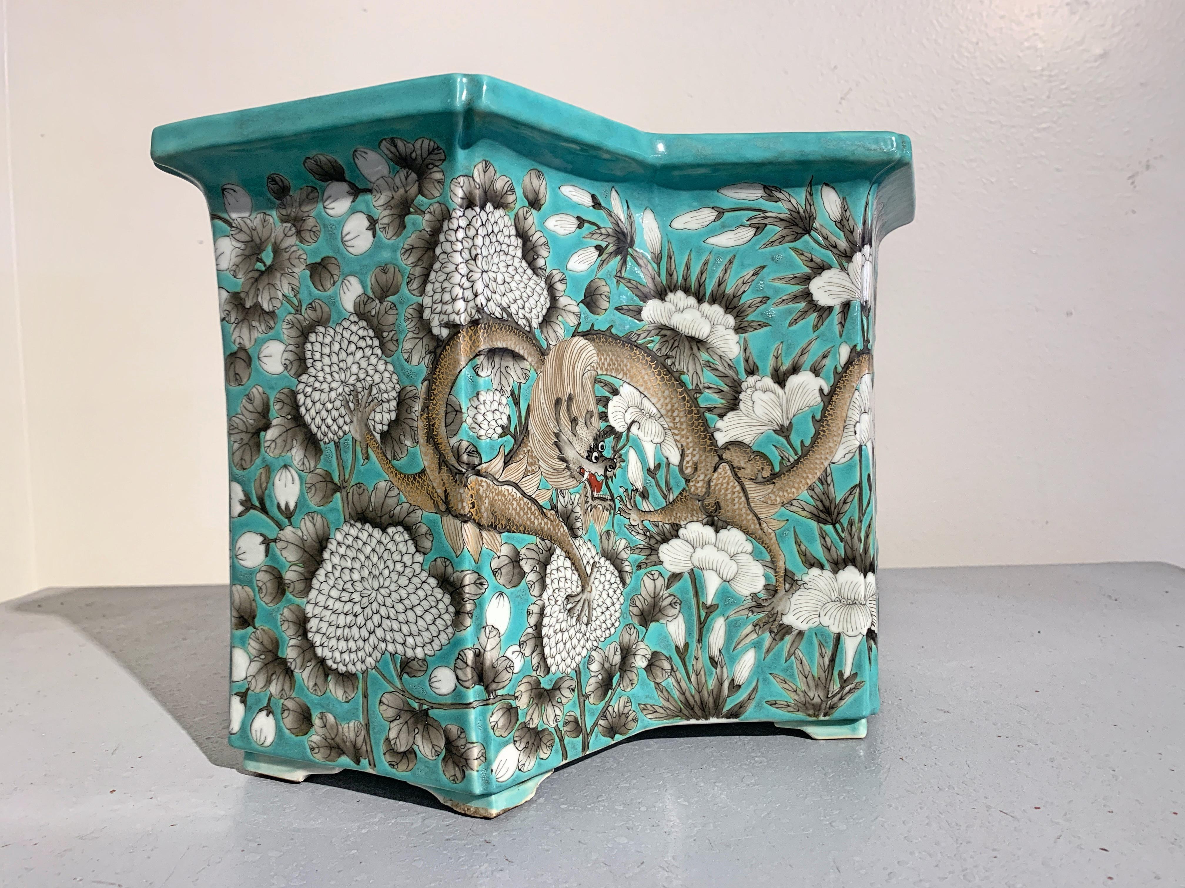 Chinese Turquoise Dayazhai Style Double Lozenge Jardiniere, Mid-20th Century In Good Condition For Sale In Austin, TX
