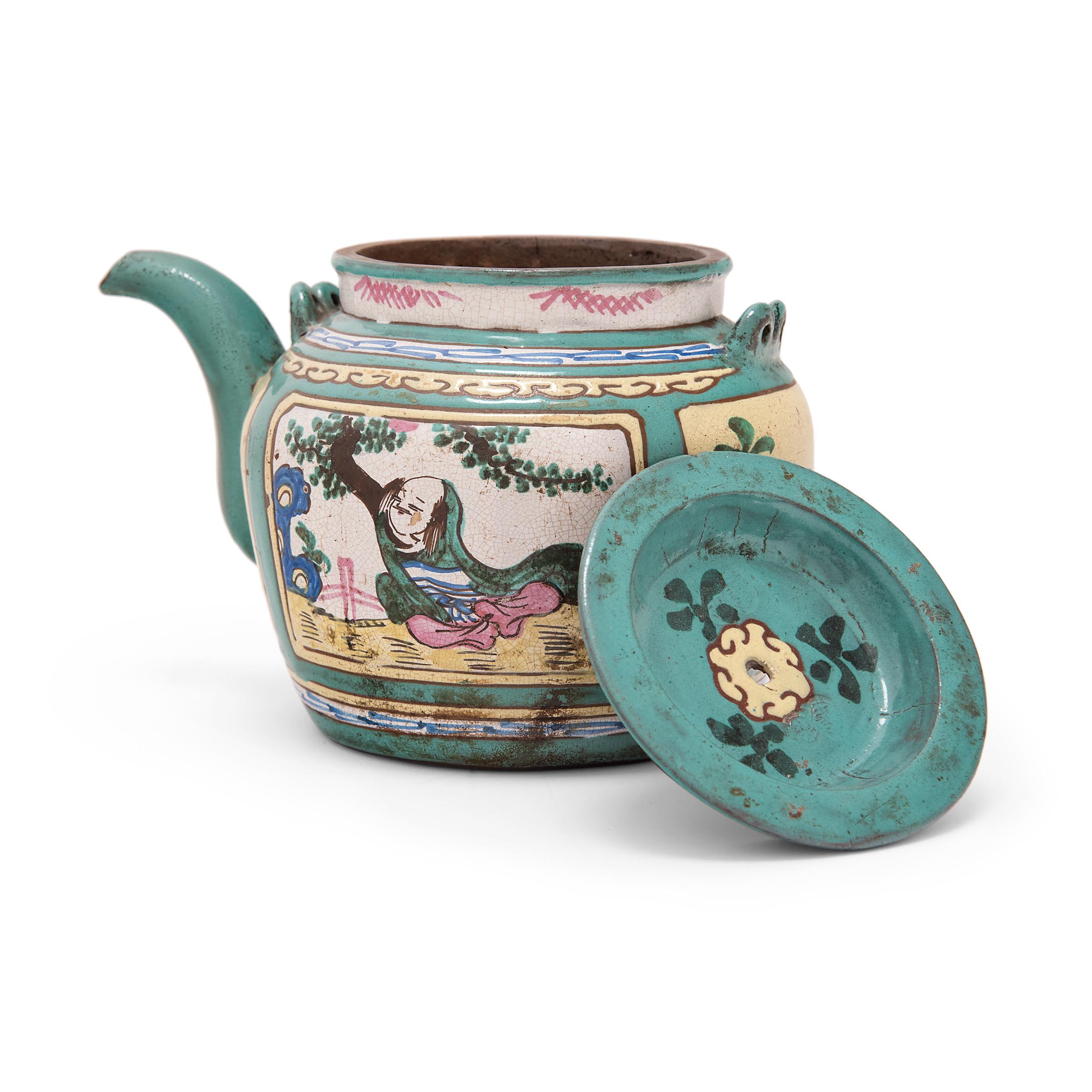 20th Century Chinese Turquoise Enamelware Teapot, c. 1900 For Sale