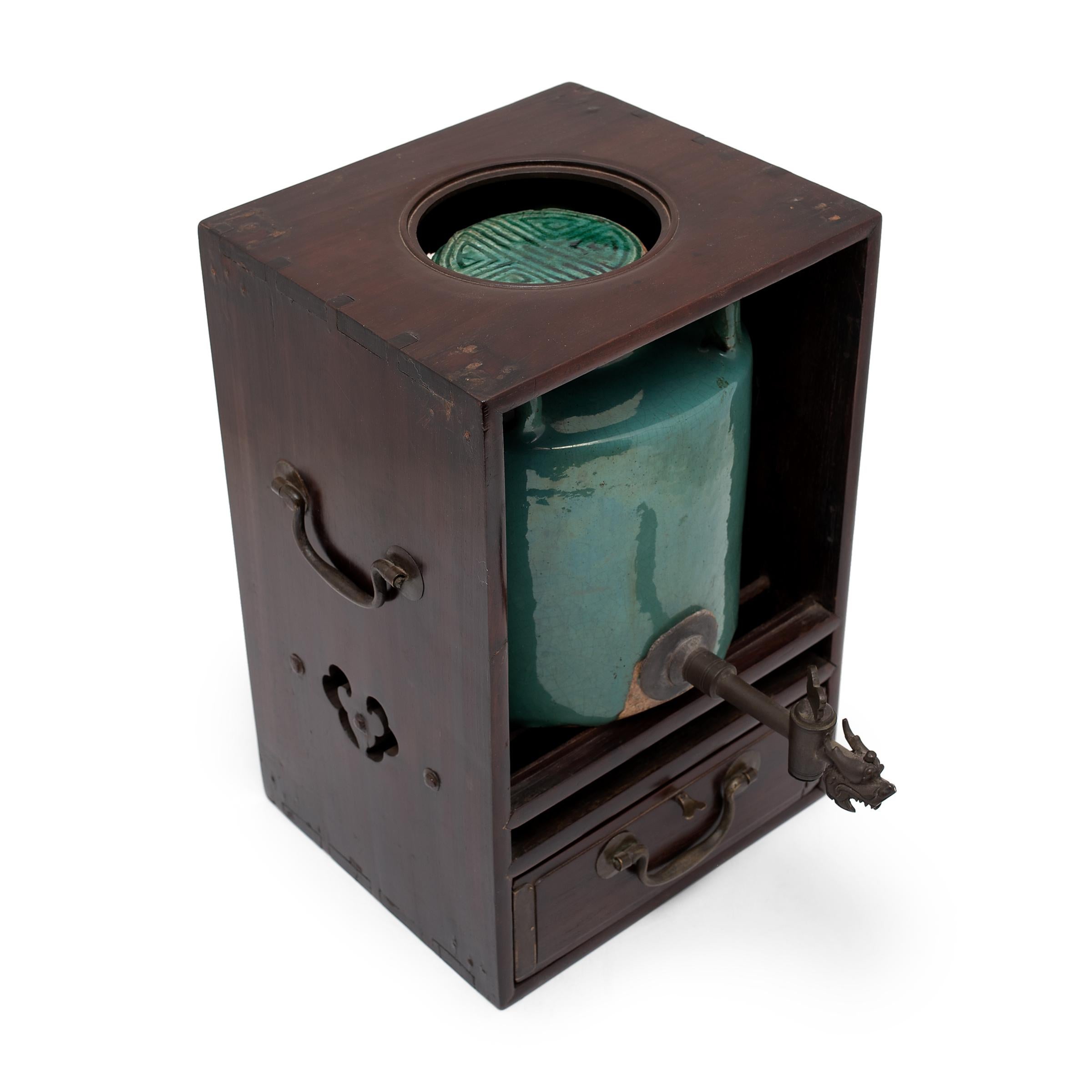 Chinese Turquoise Glazed Dispensing Vessel, c. 1900 In Good Condition For Sale In Chicago, IL