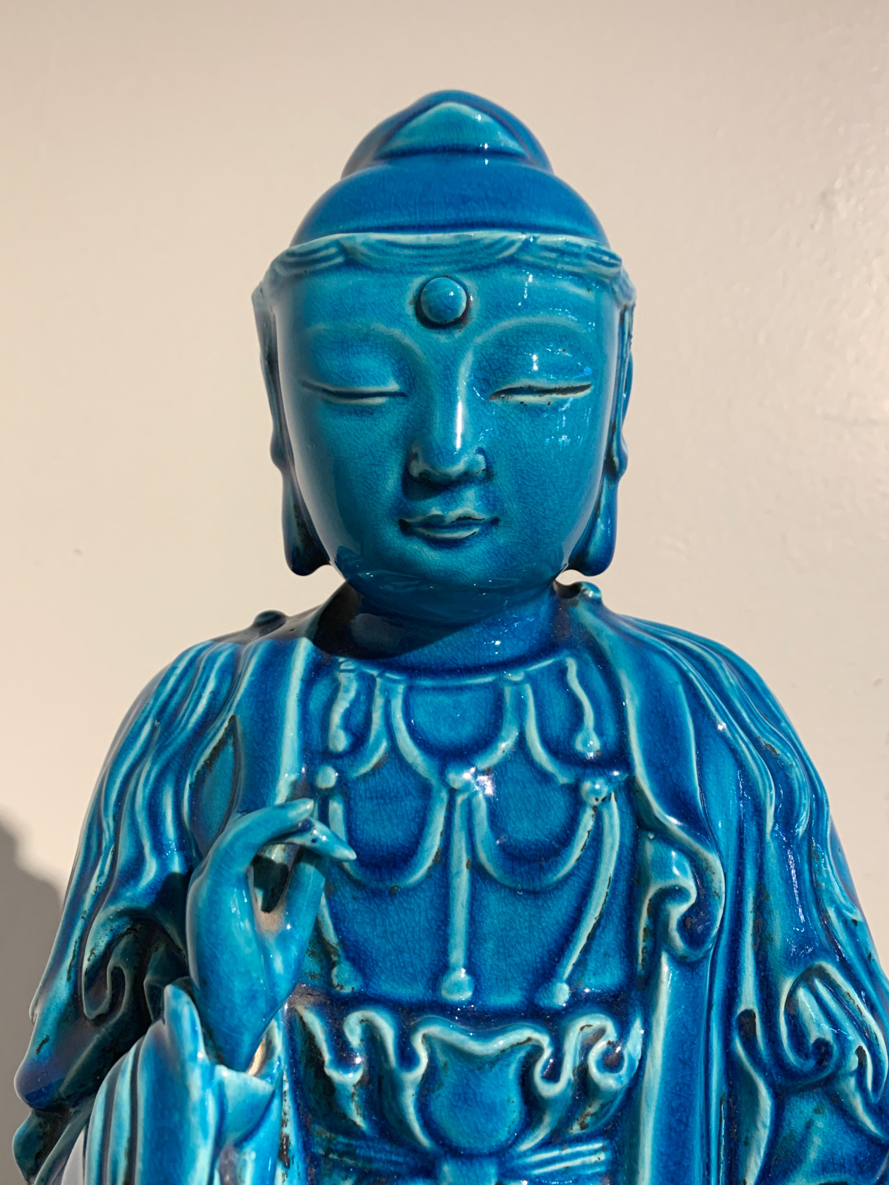 Chinese Turquoise Glazed Guanyin, Late Qing Dynasty, circa 1900, China 1