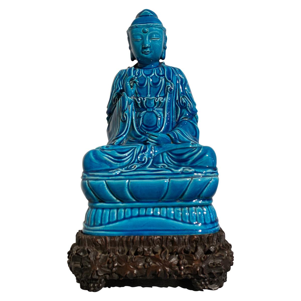 Chinese Turquoise Glazed Guanyin, Late Qing Dynasty, circa 1900, China