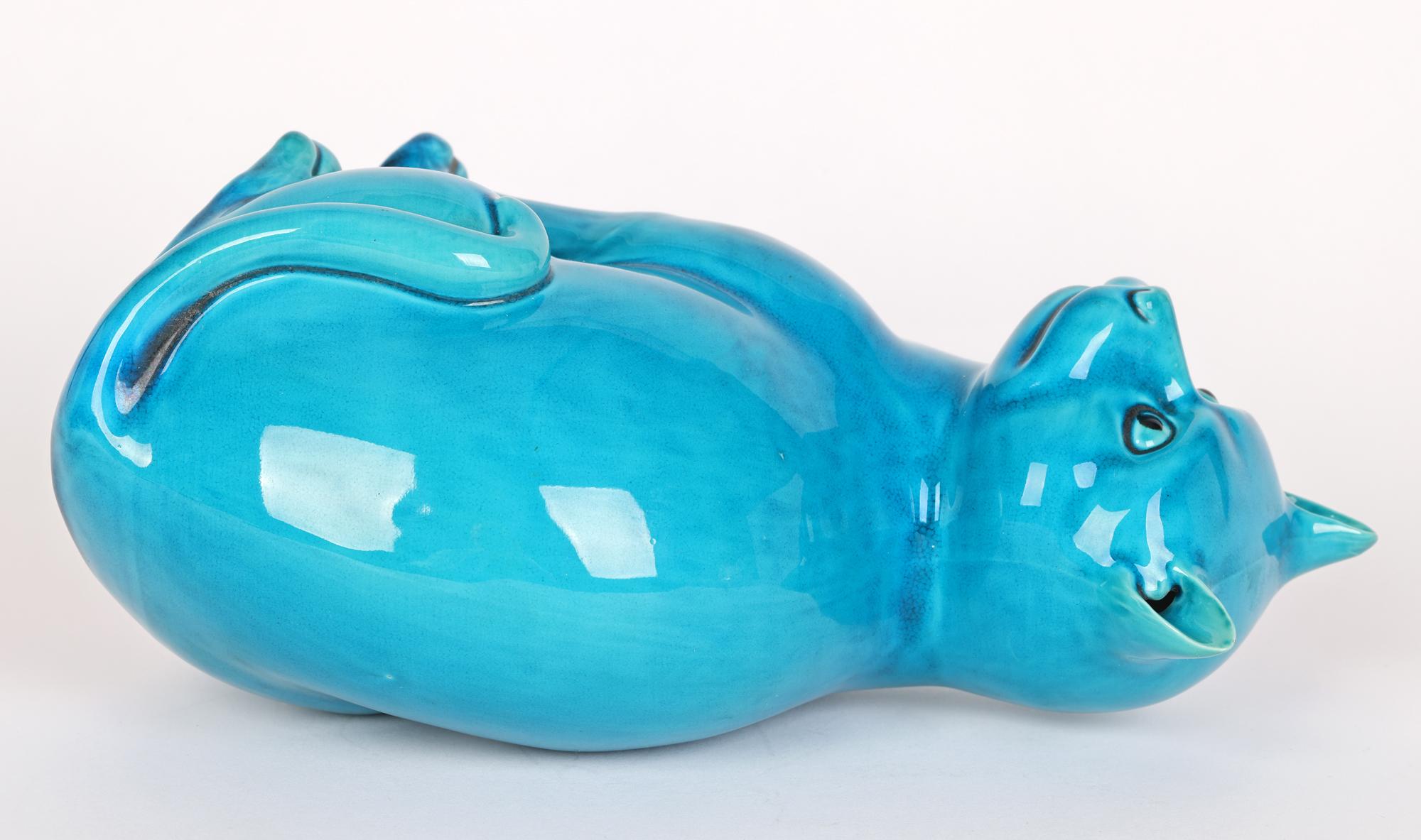 Chinese Turquoise Glazed Porcelain Seated Cat Figure    2