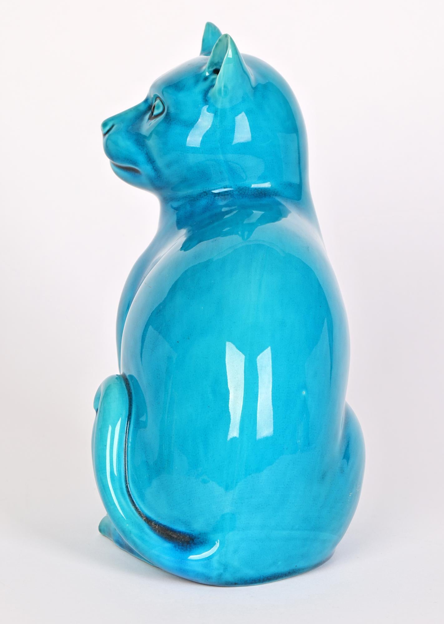 Chinese Turquoise Glazed Porcelain Seated Cat Figure    3