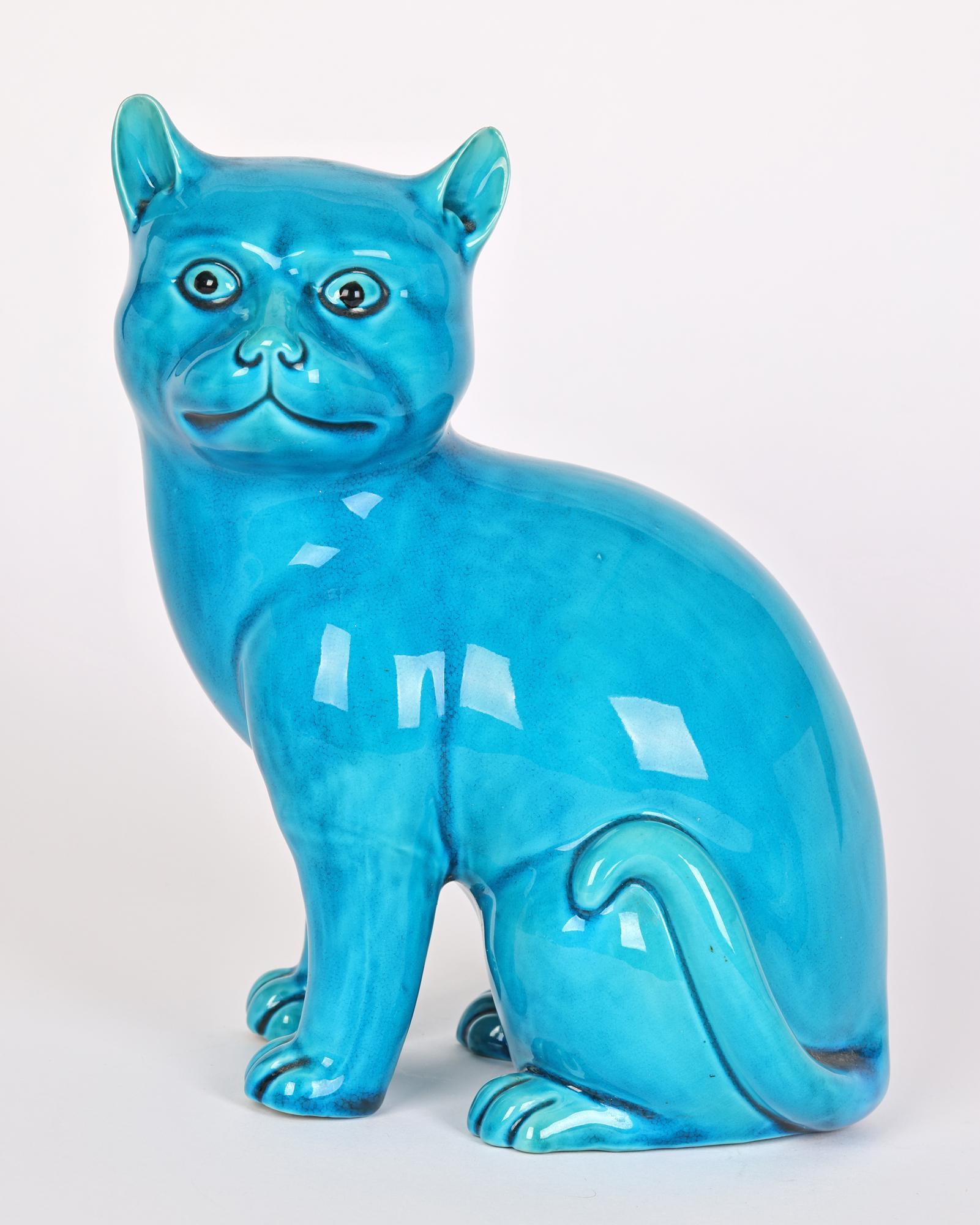 Chinese Turquoise Glazed Porcelain Seated Cat Figure    1