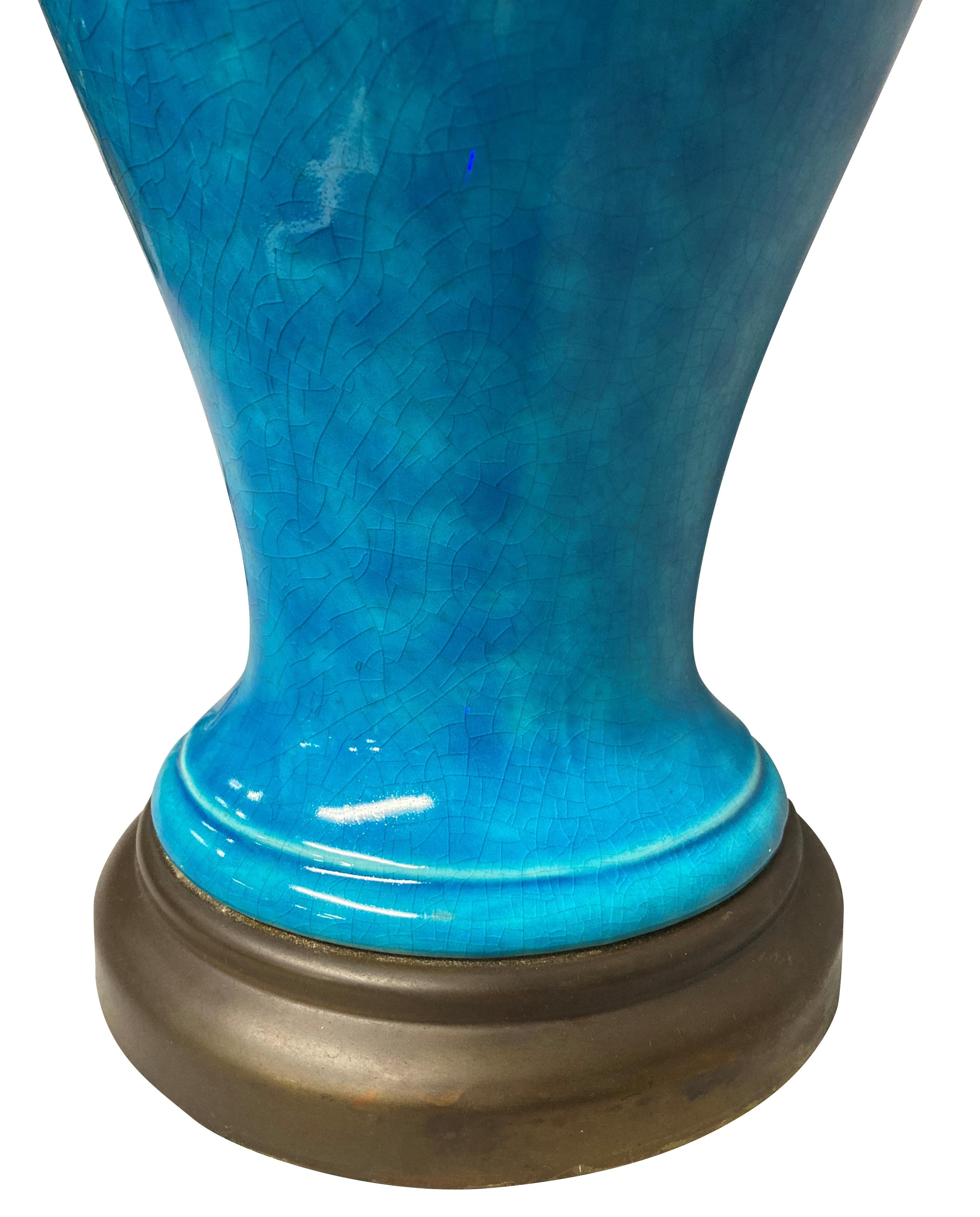 Chinese Turquoise Glazed Vase Lamp In Good Condition For Sale In London, GB