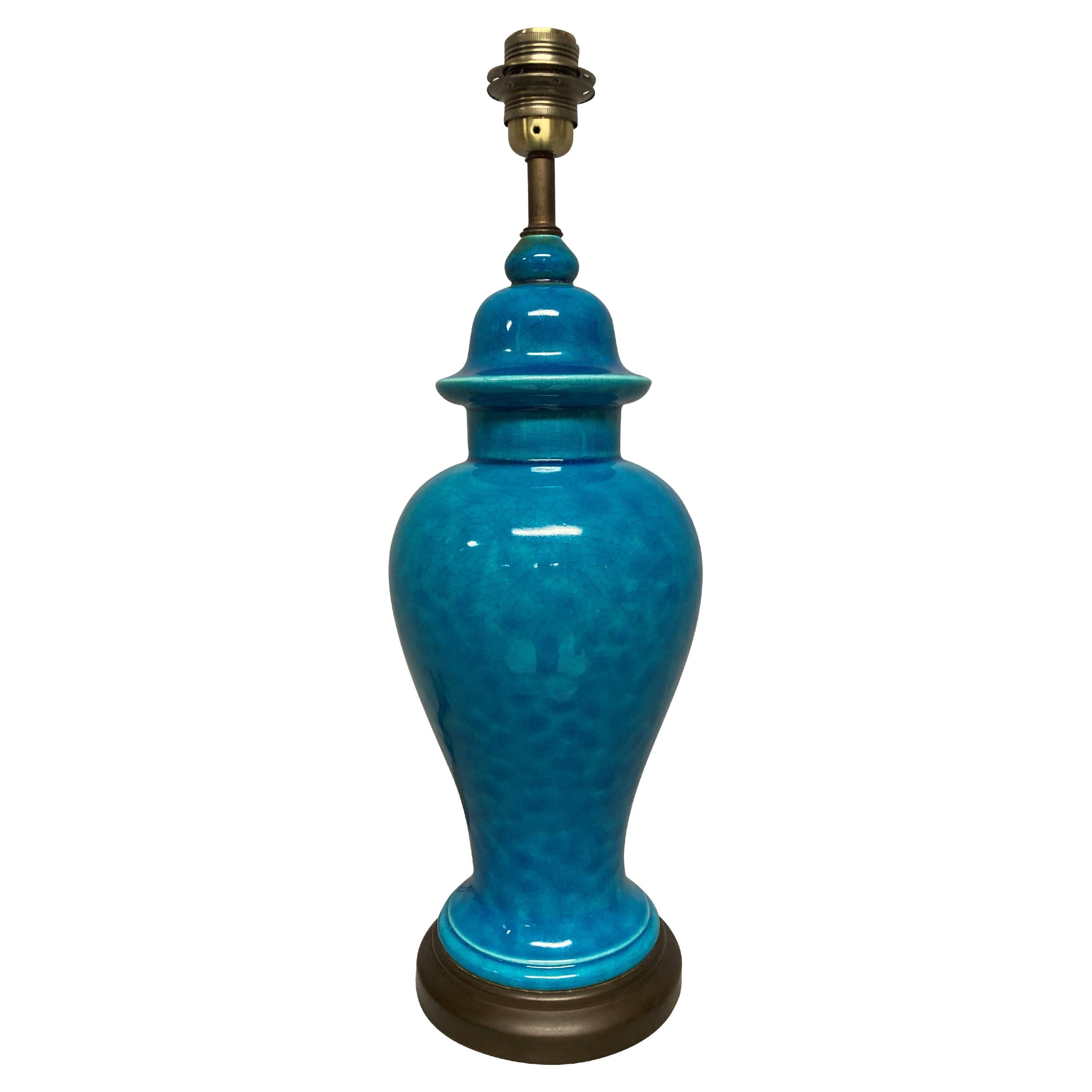 Lampe à vase émaillée turquoise de Chine